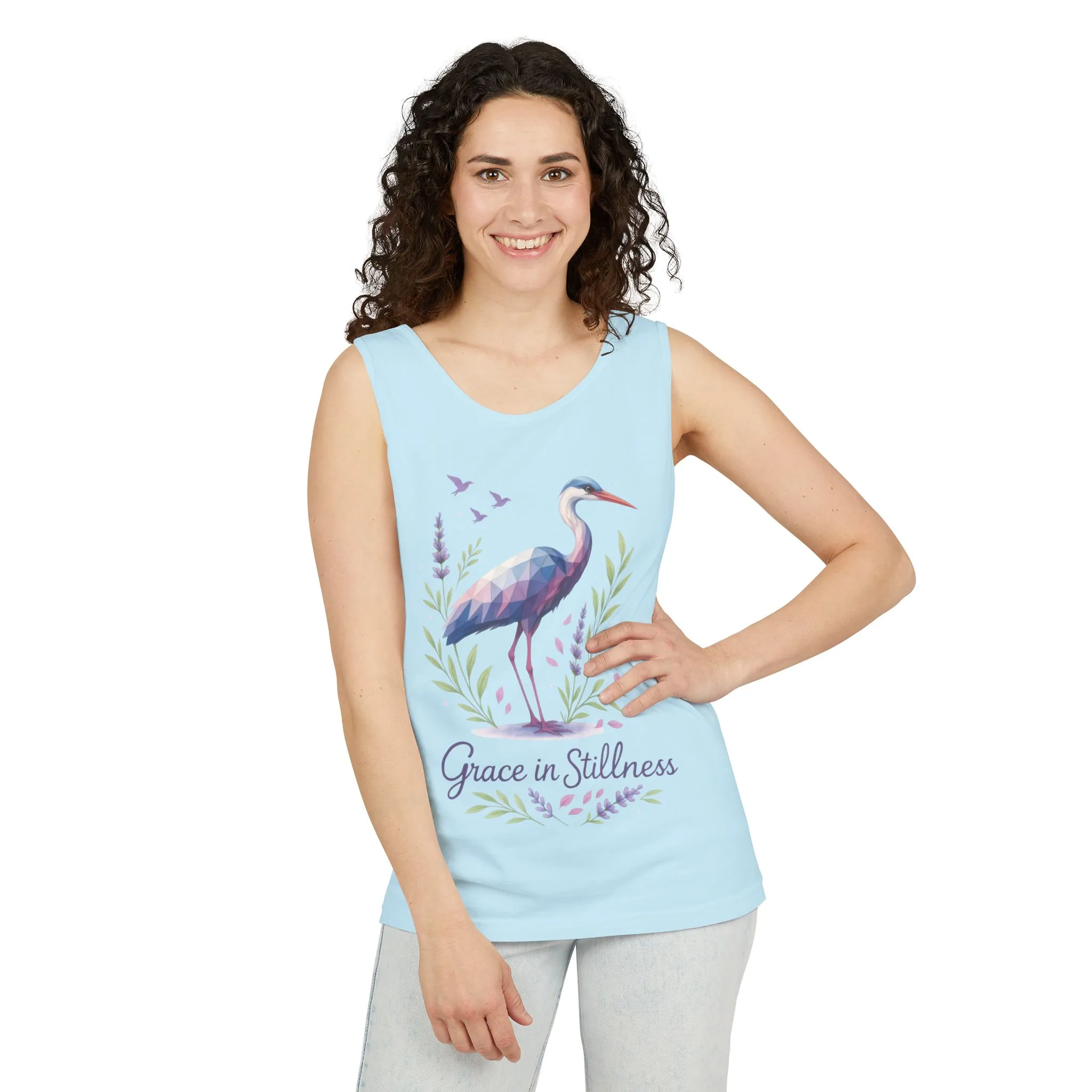 Polygonal Heron Graphic Tank, Womens Artistic Bird Summer Top, Geometric Crane, Bird Lovers Gift, Yoga Shirt, Fitness Apparel, Casual Wear - Image 12