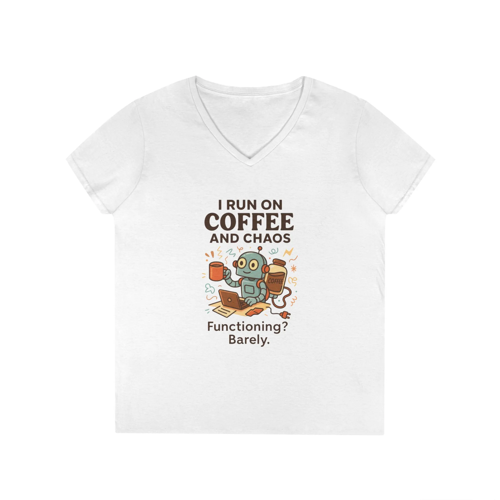Funny Coffee and Chaos Ladies' V-Neck T-Shirt, Gift for Coffee Lovers, Quirky Tee, Casual Wear, Unique Humor Shirt, Work from Home Humor Tee - Image 4