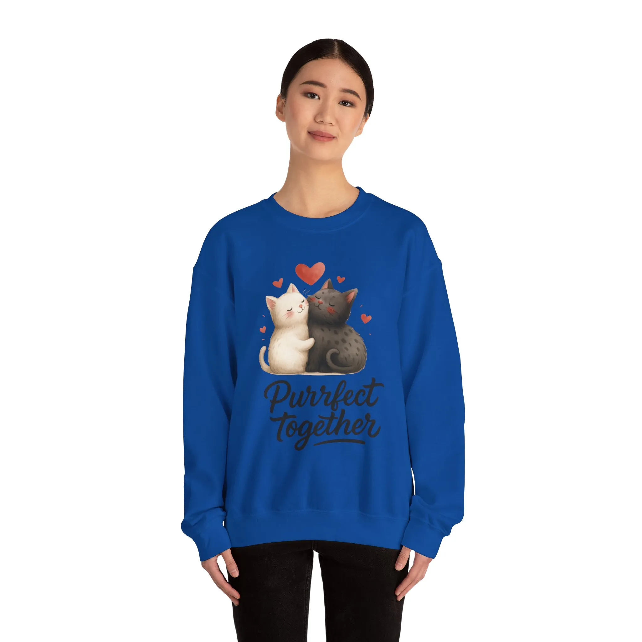 Cute Cat Couple Womens Sweatshirt, Purrfect Together Sweater, Gift for Cat Lovers, Cozy Crewneck for Valentine's Day, Animal Lover Apparel - Image 20