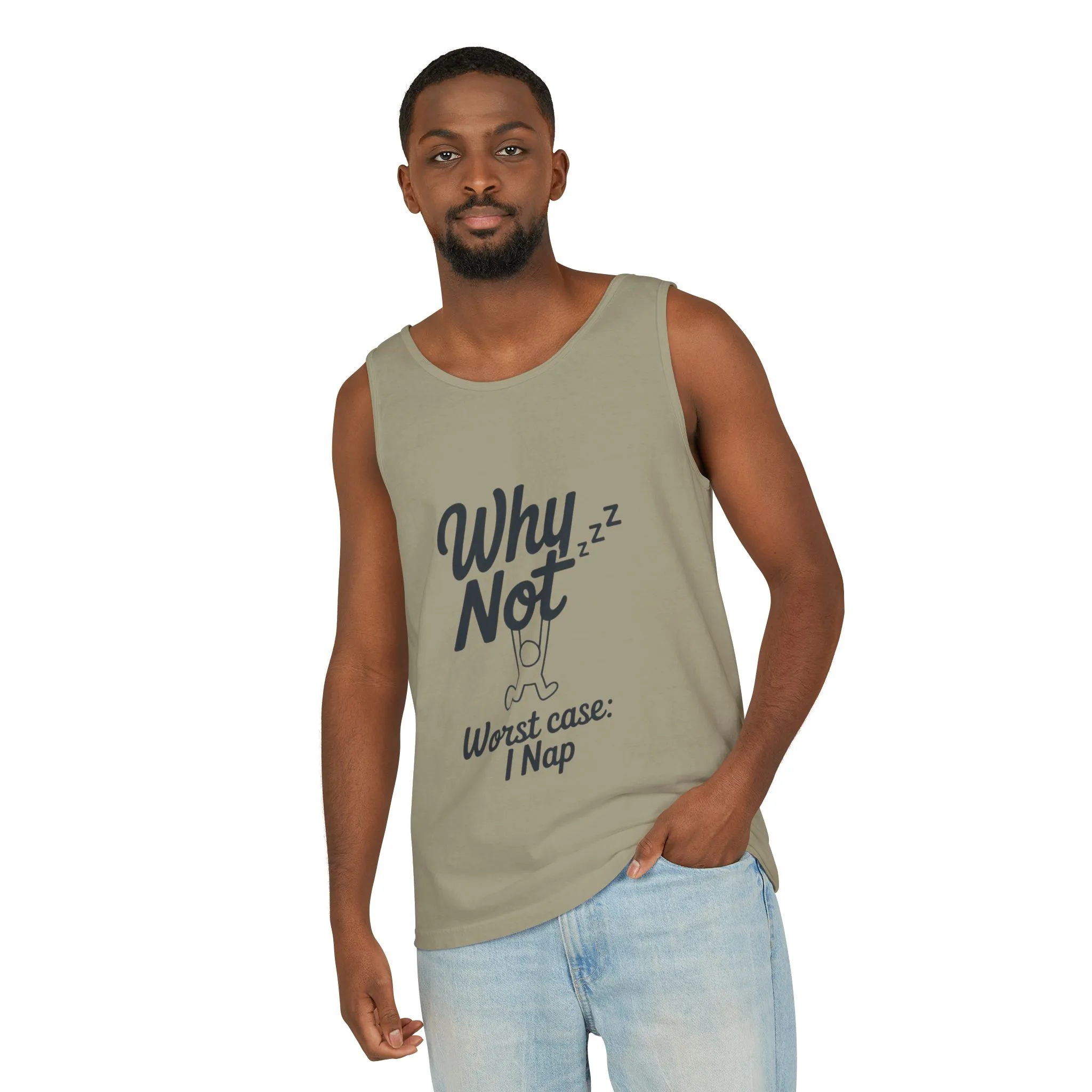 Comfy Mens Tank Top - Why Not? | Perfect for Relaxing, Gift for Nappers, Summer Wear, Vacation Apparel, Hilarious Lounge Top - Image 8