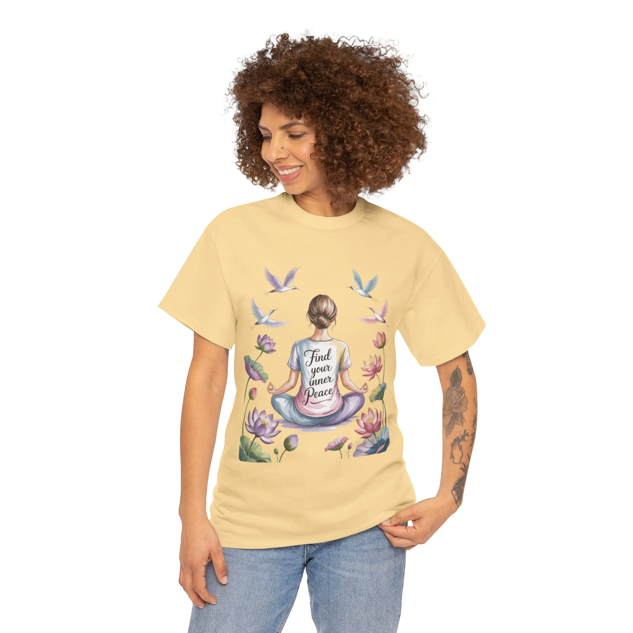 Find Your Inner Peace Womens Heavy Cotton Tee, Motivational Shirt, Meditation Apparel, Relaxation Gift, Casual Wear, Mindfulness Tee - Image 35