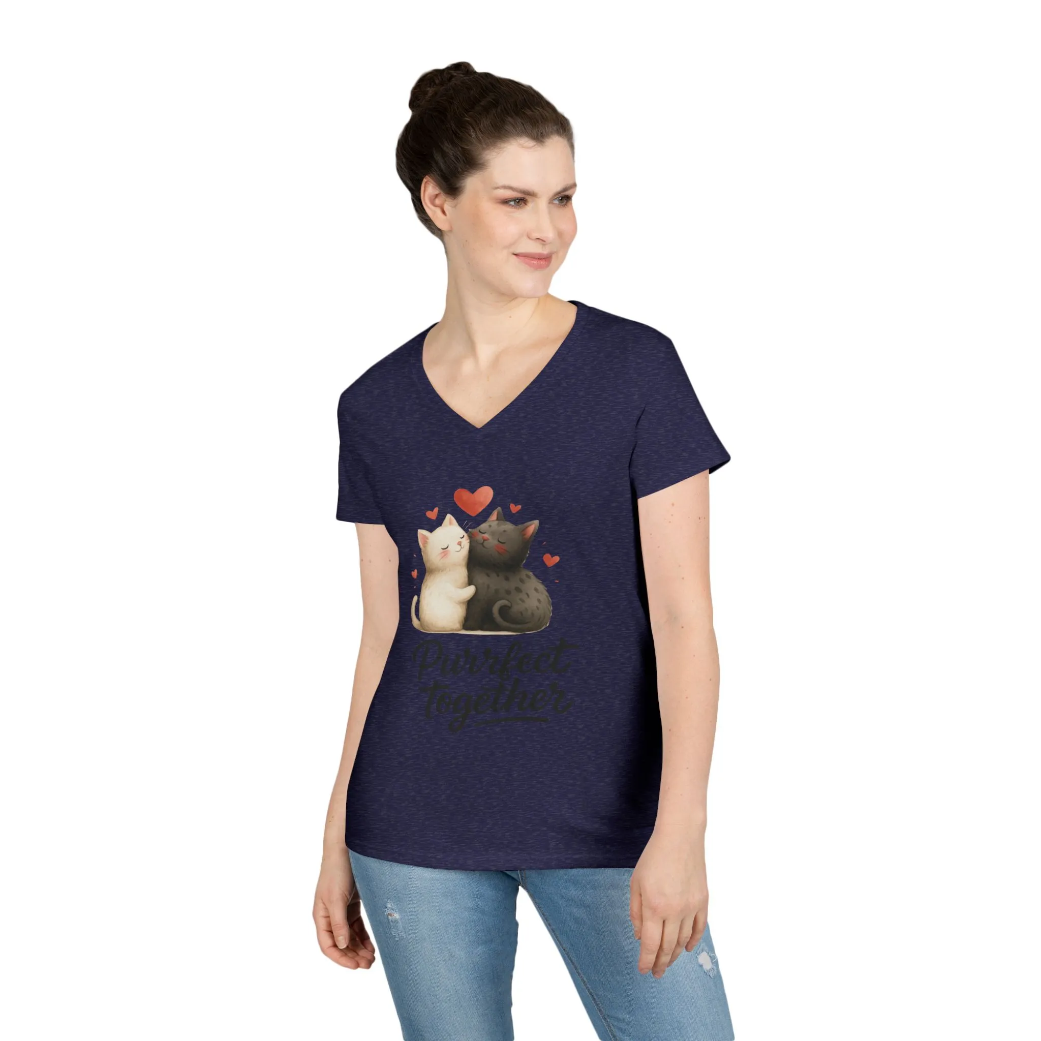 Cute Cat Love V-Neck T-Shirt, Animal Lover Gift, Valentine's Day Shirt, Cat Mom Gift, Cute Graphic Tee - Image 18