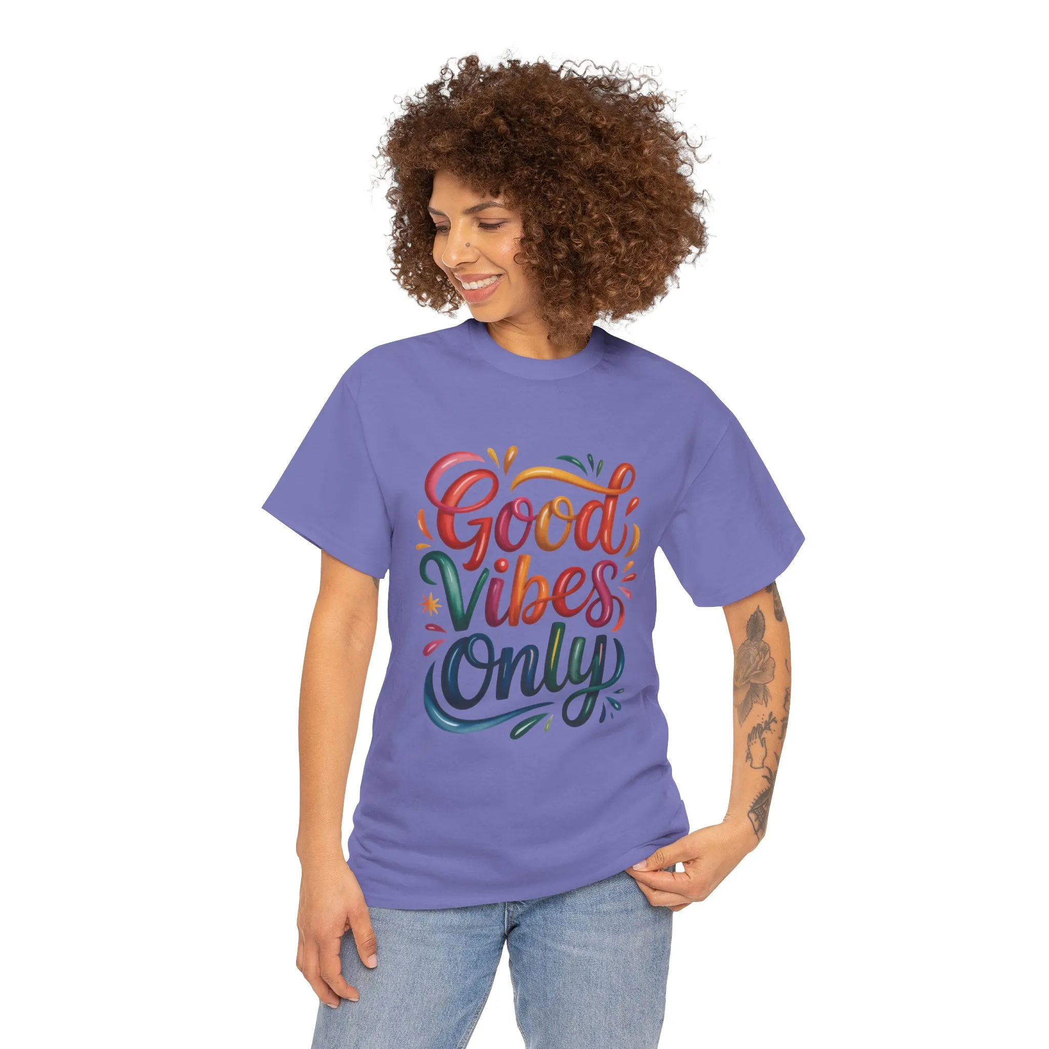 Good Vibes Only Womens Heavy Cotton Tee, Casual Wear, Gift for Friends, Relaxed Fit, Summer Style, Positive Affirmation Shirt - Image 26