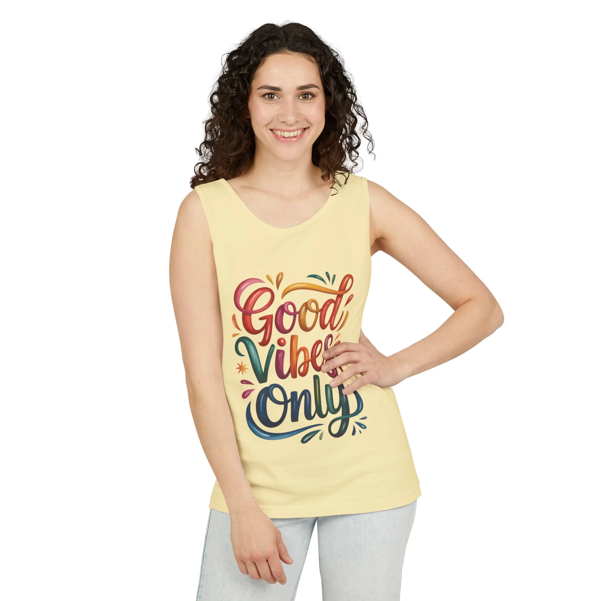 Good Vibes Only Womens Garment-Dyed Tank Top, Summer Casual Wear, Festival Outfit, Beach Day Tee, Gift for Friends, Positive Vibes Apparel - Image 8