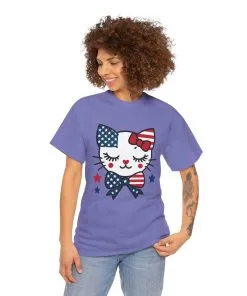 Patriotic Cat Womens Tee, Cute Cat Shirt, Womens T-Shirt, July 4th Outfit, Independence Day Gift, Animal Lover Apparel