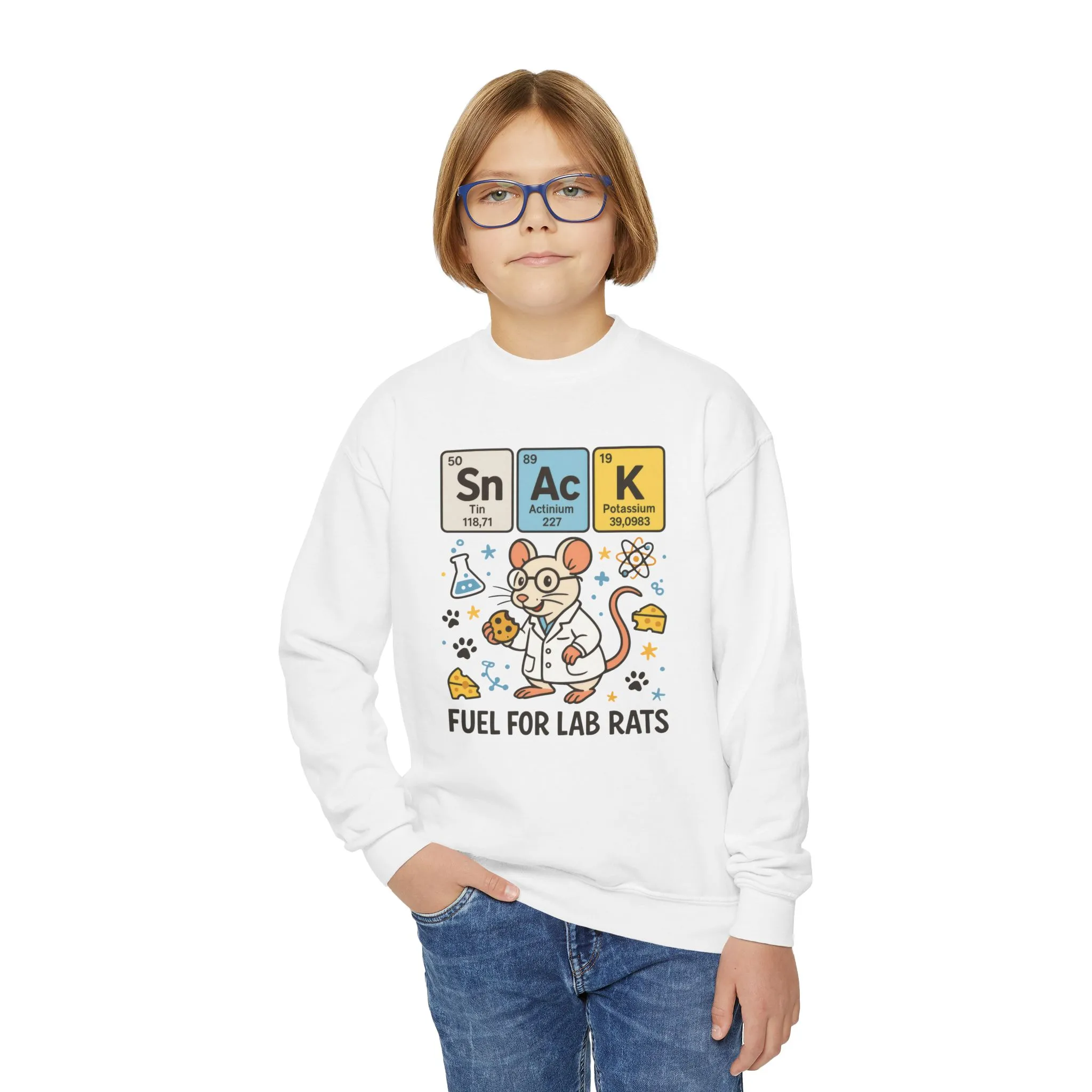Youth Crewneck Sweatshirt - Fuel for Lab Rats, Cute Science Gift, Adorable Sweatshirt for Kids, Science Enthusiasts, Lab Rat Love - Image 5