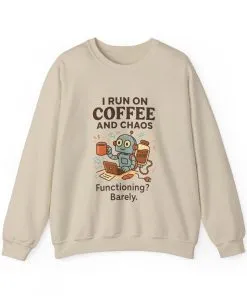 Coffee and Chaos Crewneck Sweatshirt, Funny Sweatshirt for Coffee Lovers, Unisex Gift, Cozy Everyday Wear, Ideal for Holidays