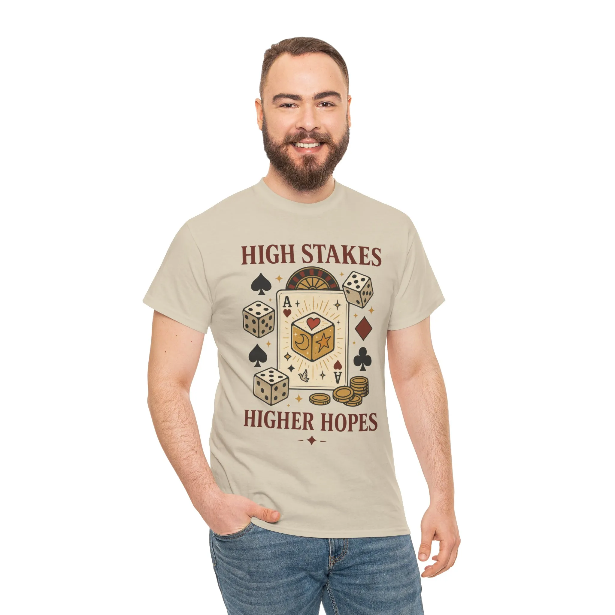 High Stakes, Higher Hopes Graphic Tee, Unisex Gambling Gift, Dice and Card Theme Shirt, Casual Wear, Game Night Apparel - Image 30