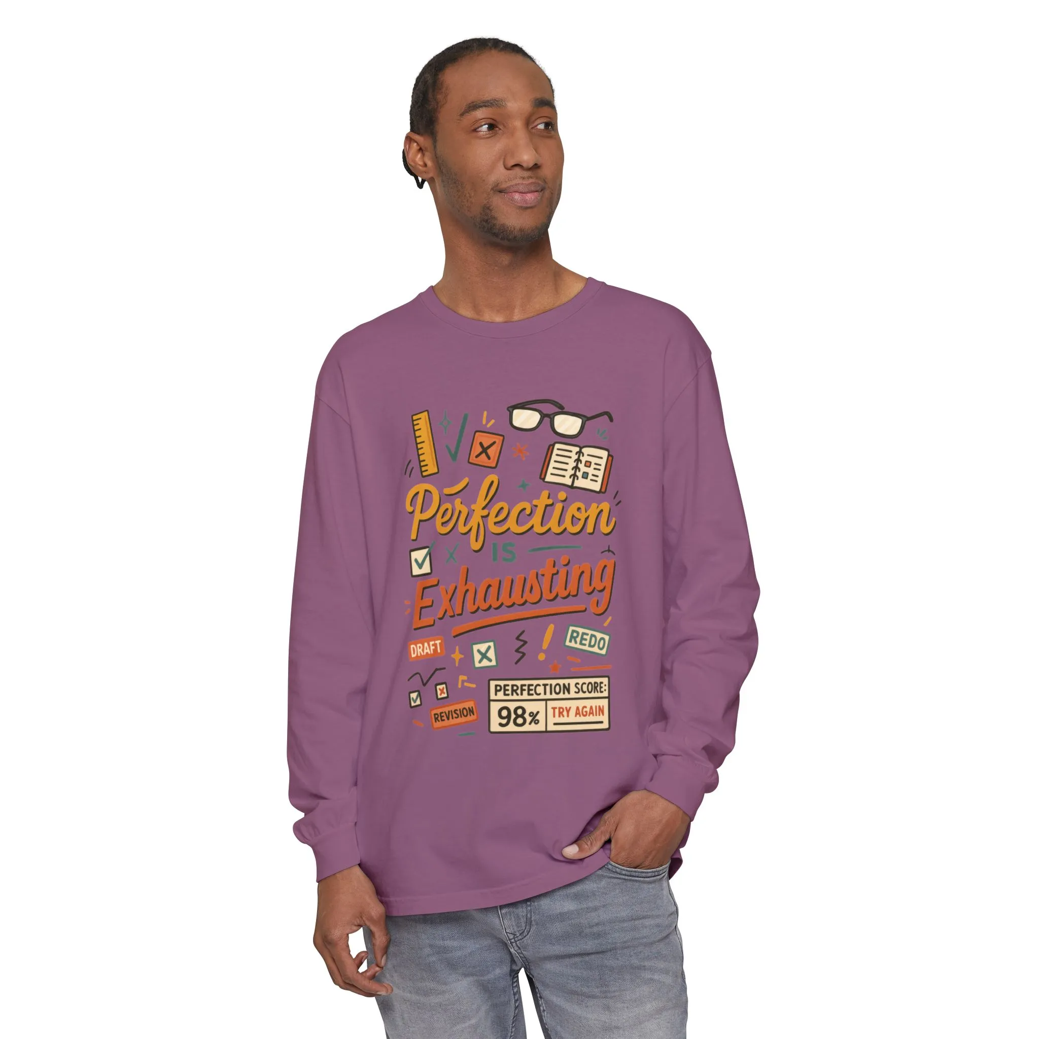 Stress Relief Long Sleeve Tee, Perfect for Perfectionists, Humorous Gift, Back-to-School, Gift for Graduates, Motivational Apparel - Image 41