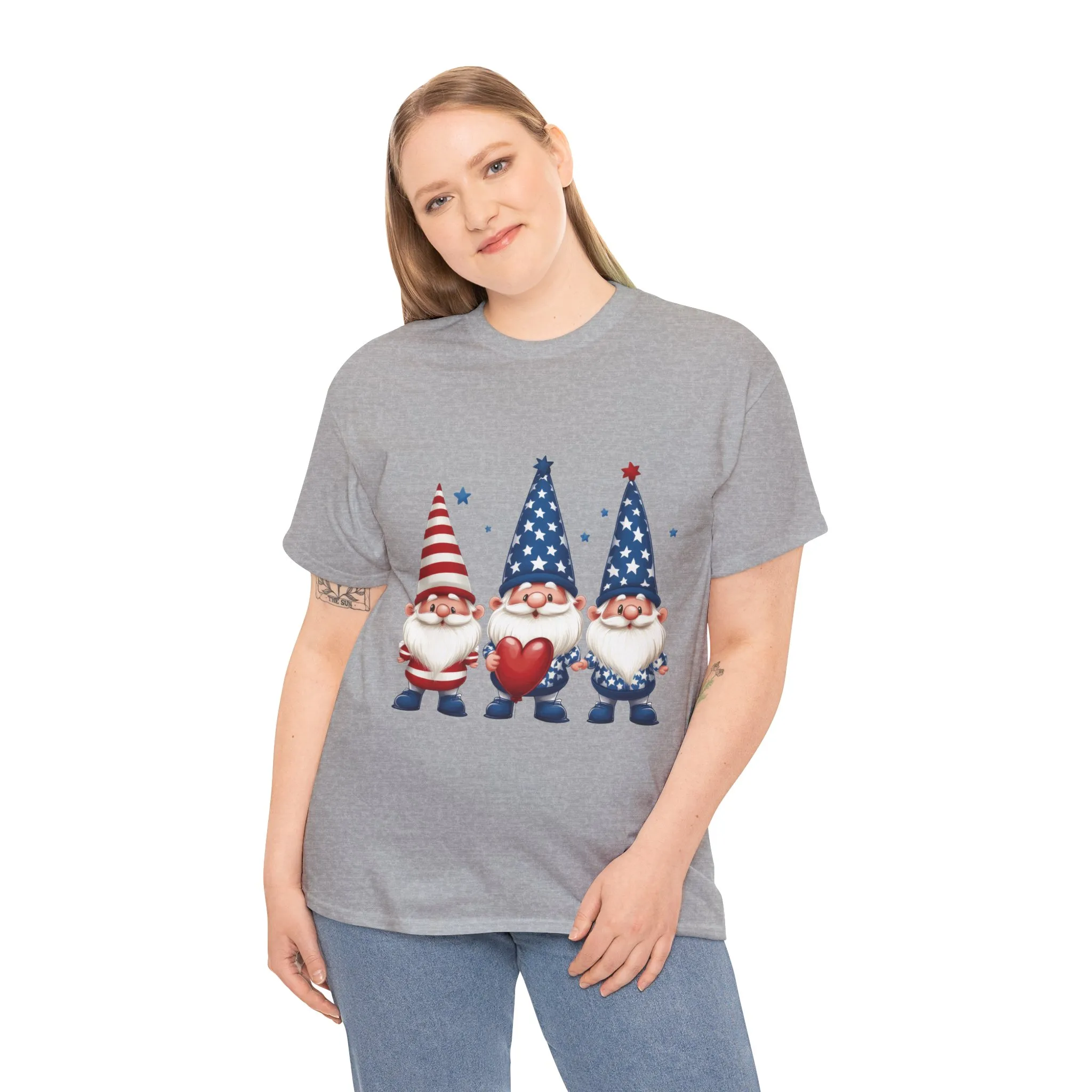 Patriotic Gnome Unisex Heavy Cotton Tee - Cute Tee for Independence Day, Casual Wear, Gift for Gnome Lovers, Summer Style - Image 11