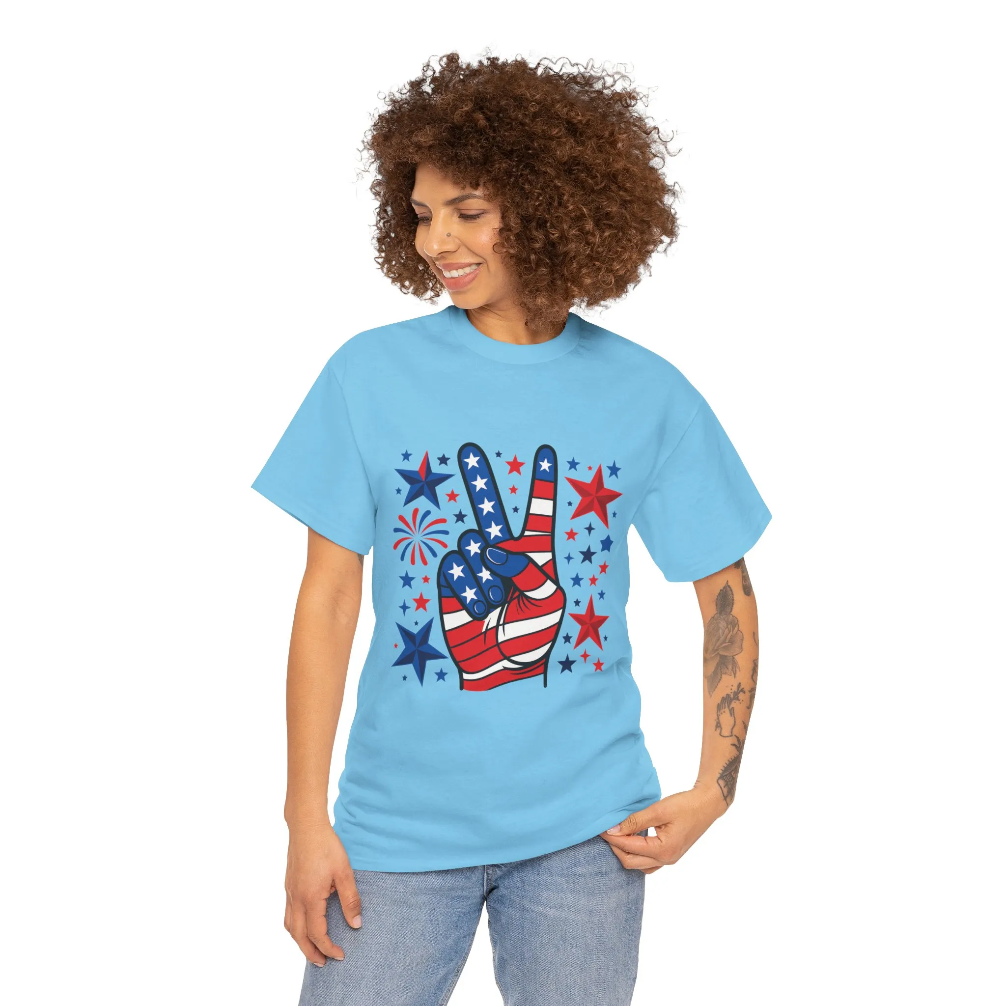 Patriotic Peace Hand Unisex Heavy Cotton Tee - Ideal for July 4th, Independence Day, Celebrations, Casual Wear, Everyday Style - Image 17