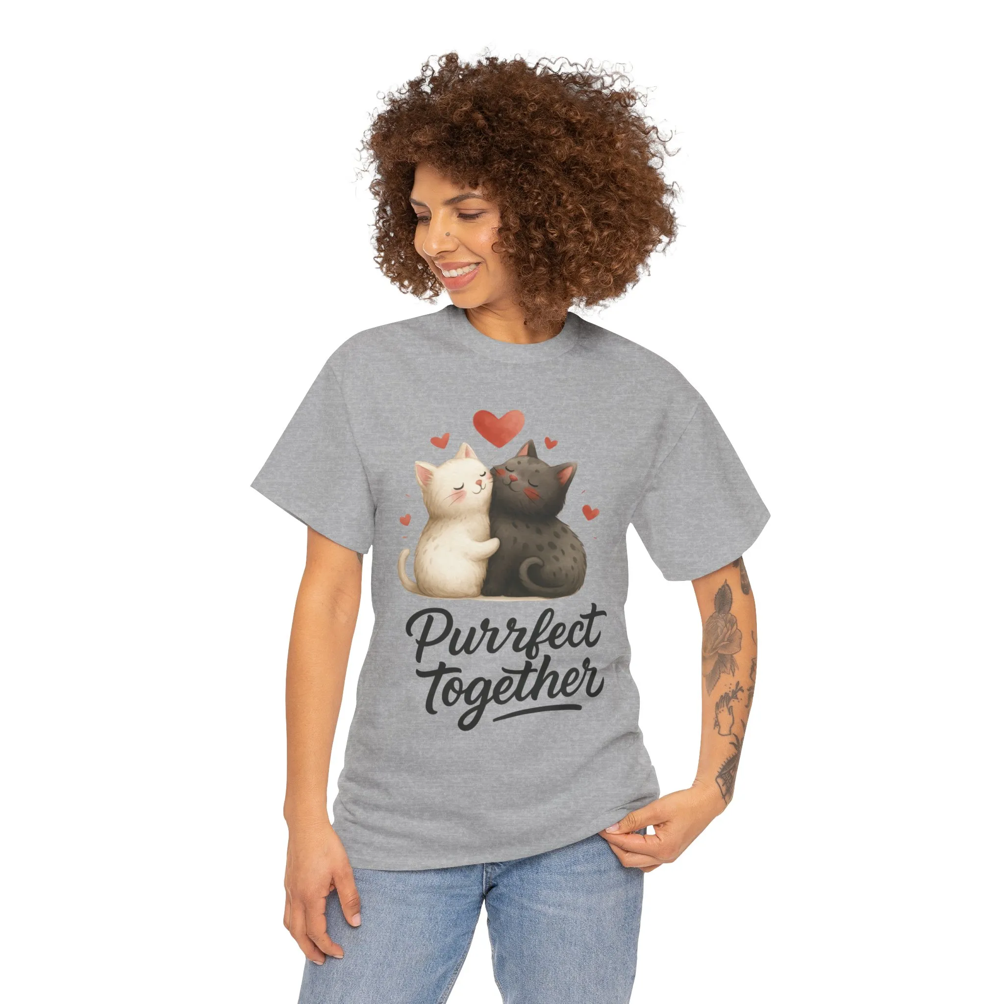 Purrfect Together Cat Tee, Cute Cat Lovers Gift, Funny Animal T-Shirt, Unisex Cotton Graphic Tee, Perfect for Valentine's Day, Pet [...] - Image 8