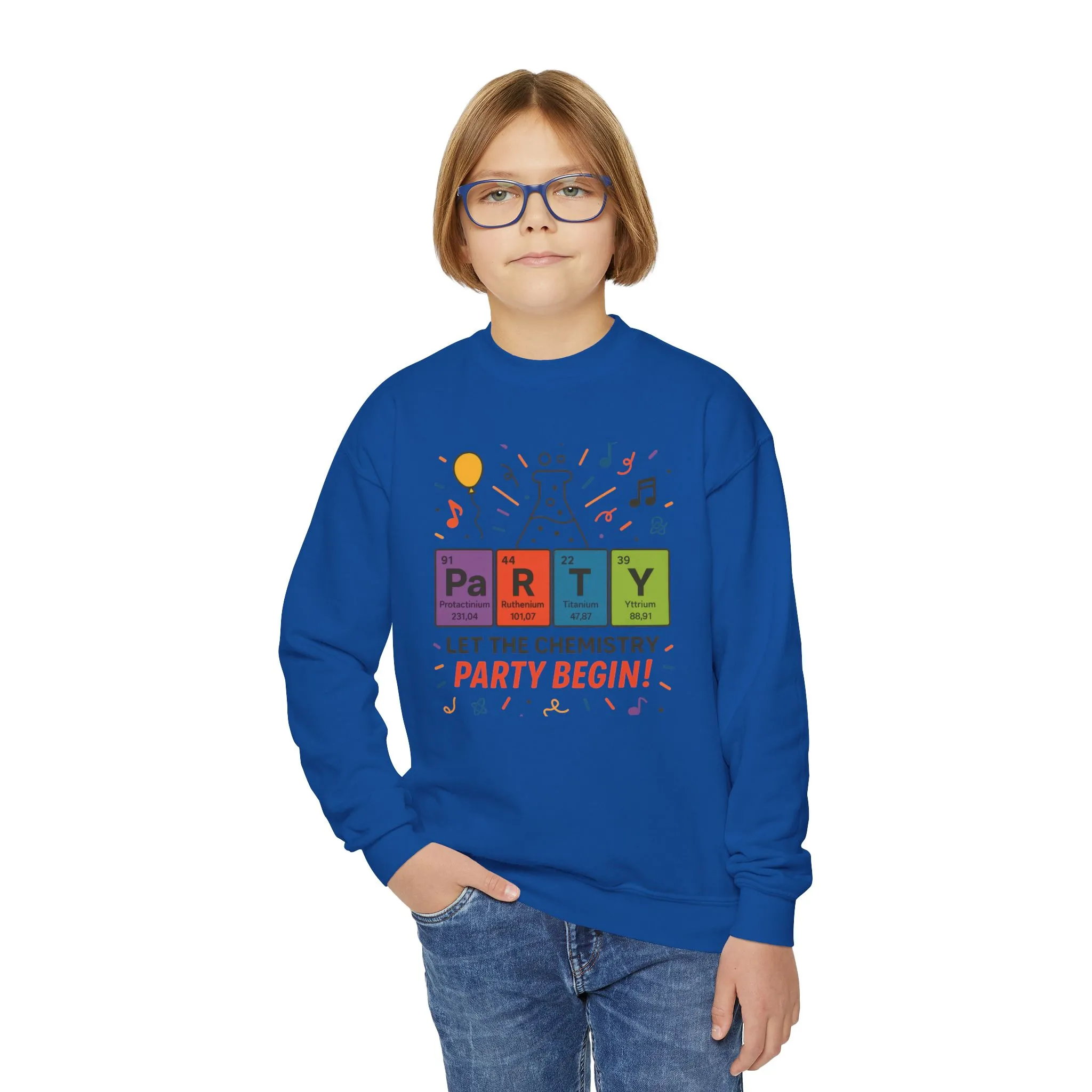 Fun Chemistry Party Youth Crewneck Sweatshirt, Gift for Science Lovers, Birthday Sweatshirt, Kids Party Apparel, Science-Themed Gift - Image 11