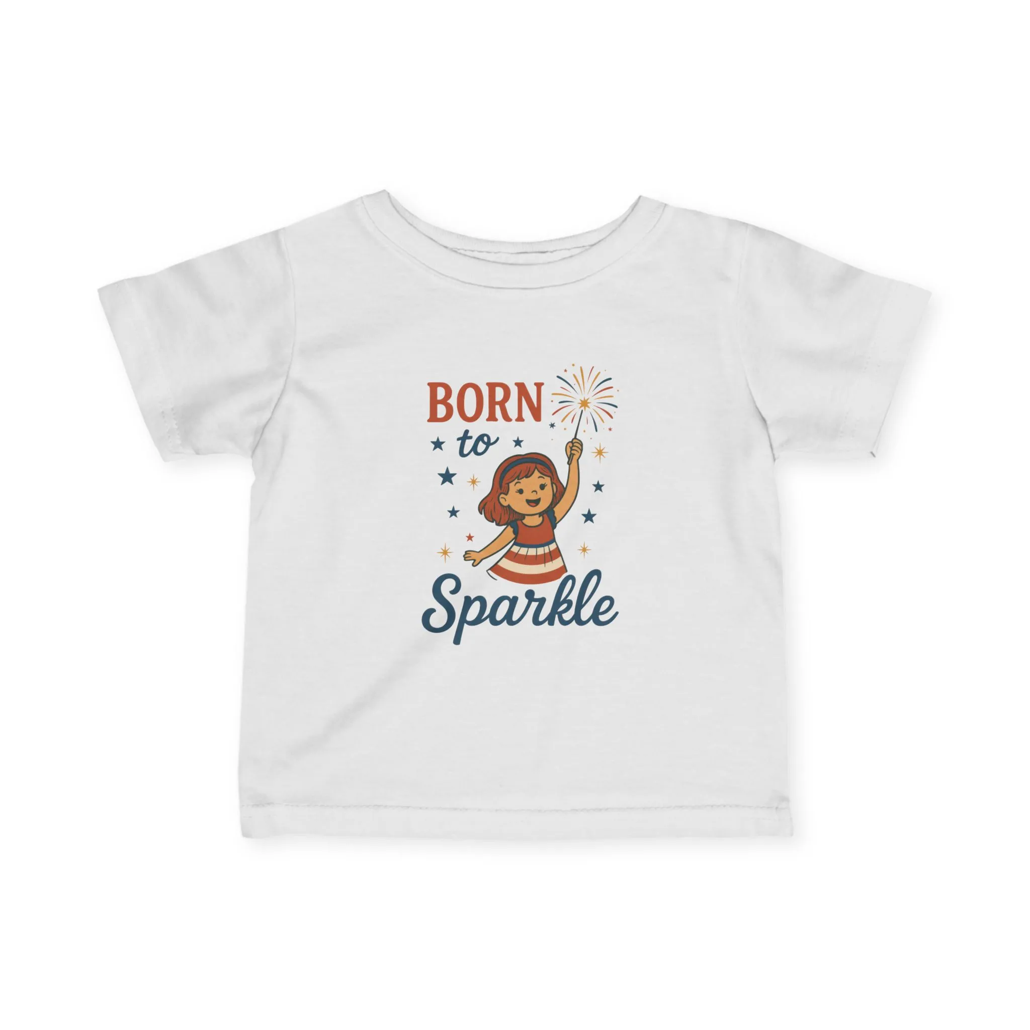 4th of July Baby Girl Tee, Born to Sparkle, Patriotic Toddler Tee, Independence Day Outfit for Girls - Image 3