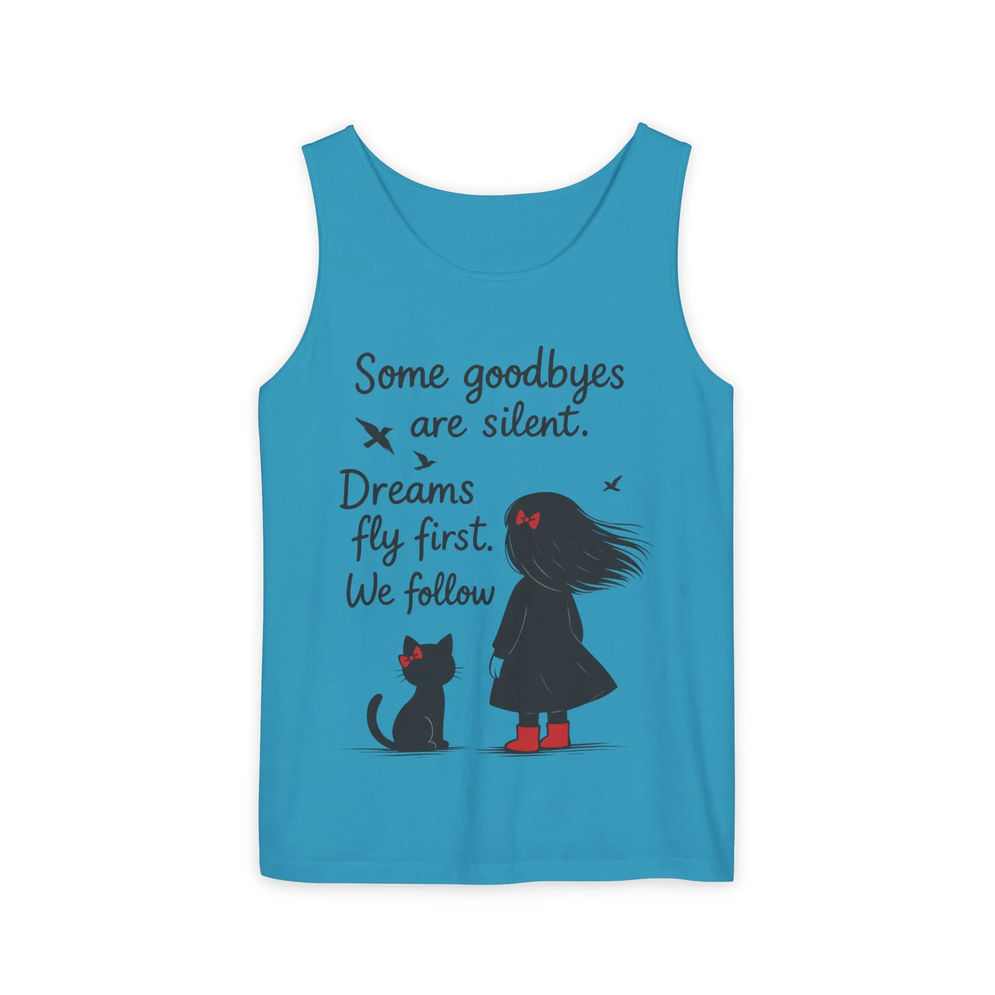 Minimalist Tank Top, Womens Tank, Girl & Cat Art Print, Emotional Lightweight Summer Shirt, Inspirational Apparel, Cat Lover Gift - Image 10