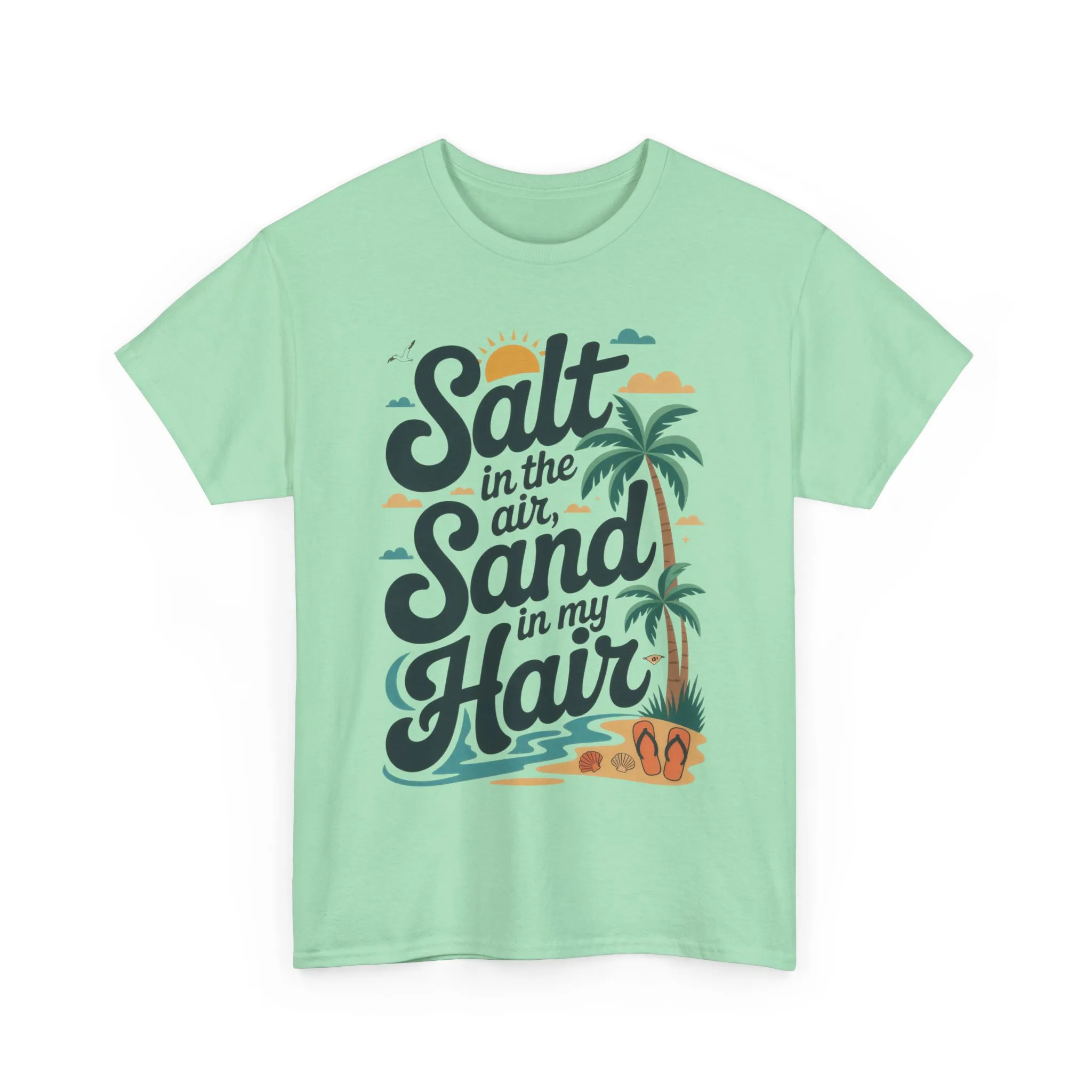 Salt in the Air Sand in My Hair Shirt, Beach Summer Vibes Graphic T-Shirt, Tropical Ocean Palm Design, Ocean-Themed Shirt, Gift Beach Lovers - Image 2
