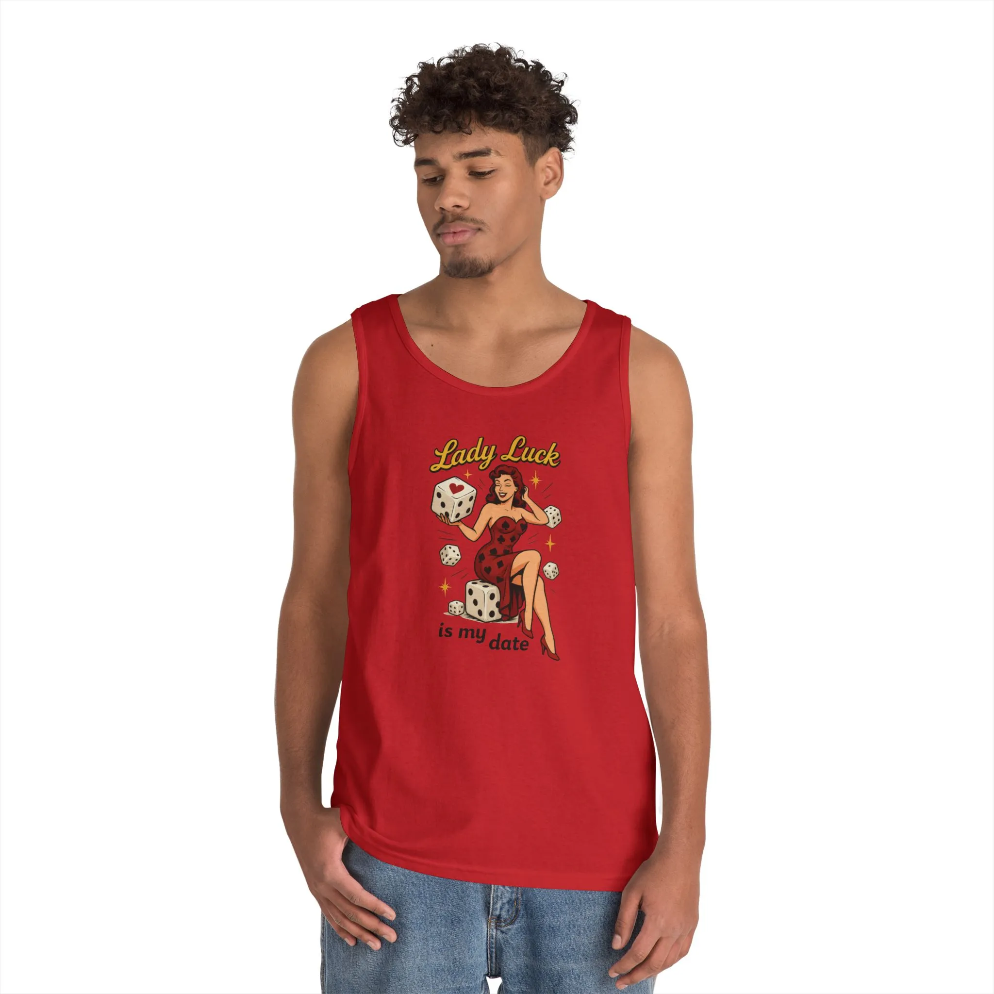 Lucky Me Tank Top, Retro Lady Luck Tee for Men, Gambling & Dice Themed Tee, Vintage Pin-Up Vegas Gift, Good Luck Gifts, for Luck Enthusiasts - Image 16