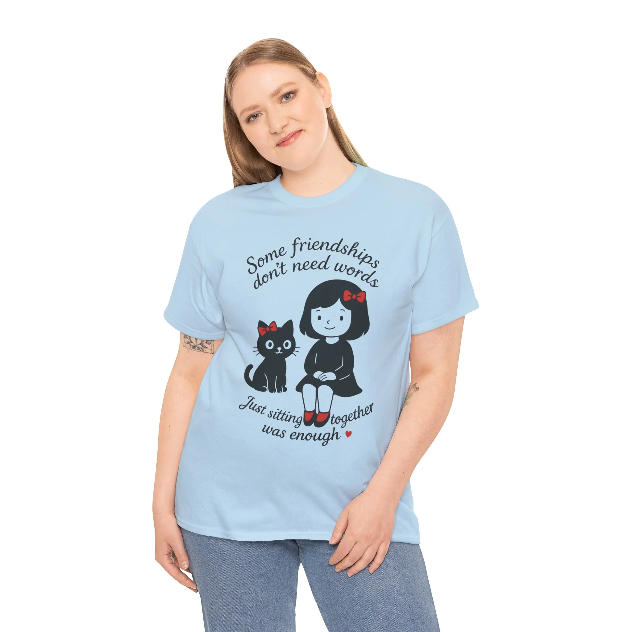 Cute Cat & Girl Graphic Tee, Playful Gift for Cat Lovers, Cat and Girl Design, Gift for Cat Owners, Women's Cotton T-Shirt - Image 24