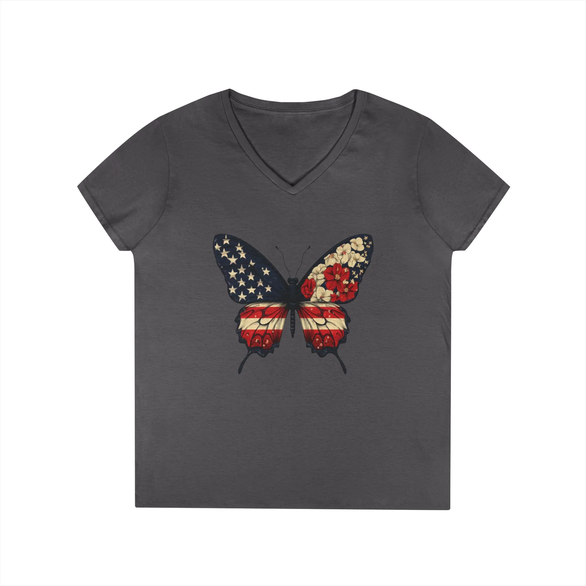 Patriotic Butterfly V-Neck T-Shirt, Summer Style, Gifts for Her, Independence Day, Casual Wear, Nature Lovers - Image 16