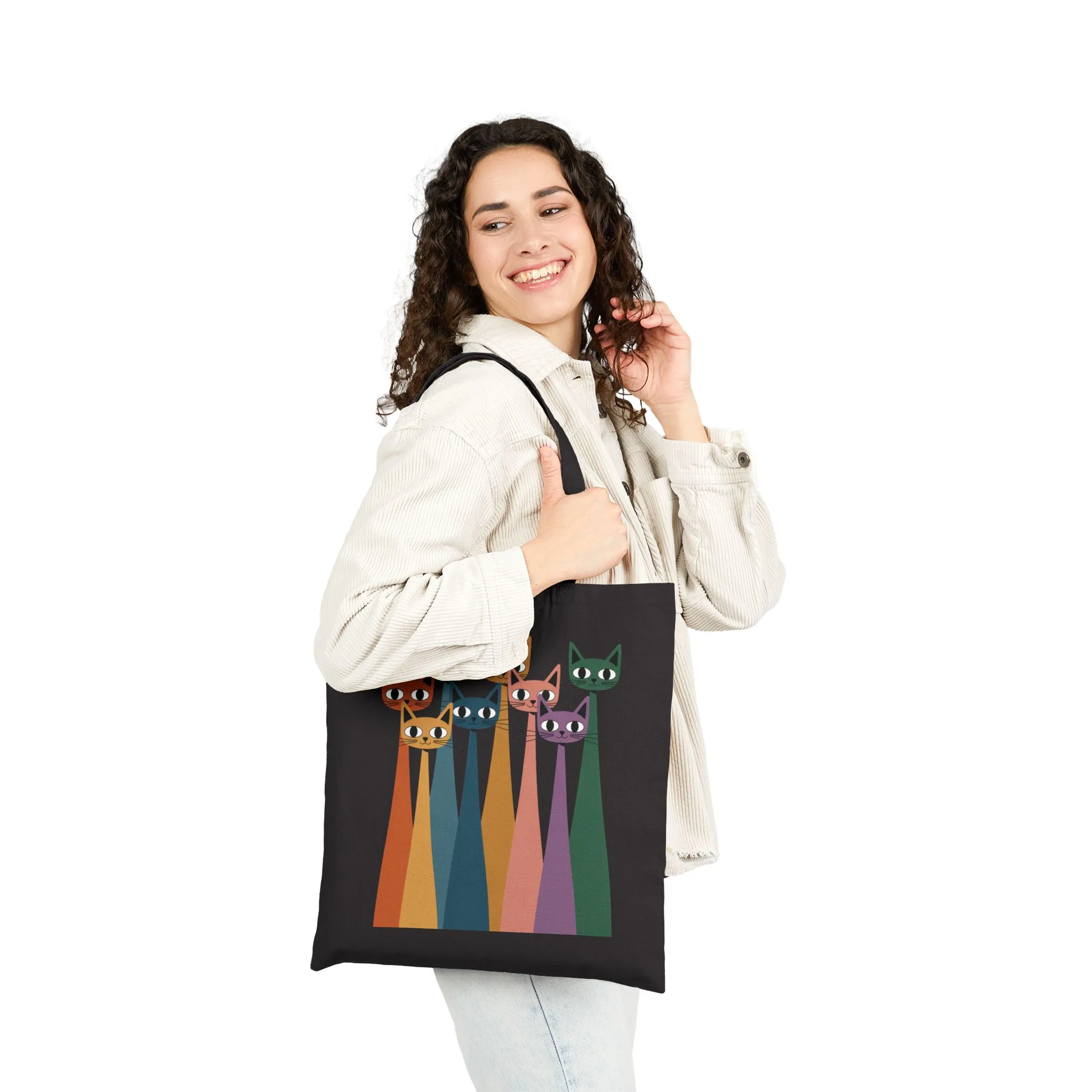 Colorful Cat Design Cotton Canvas Tote Bag, Eco-Friendly Shopping Bag, Gift for Cat Lovers, Fun Pet Accessory, Travel Tote - Image 10