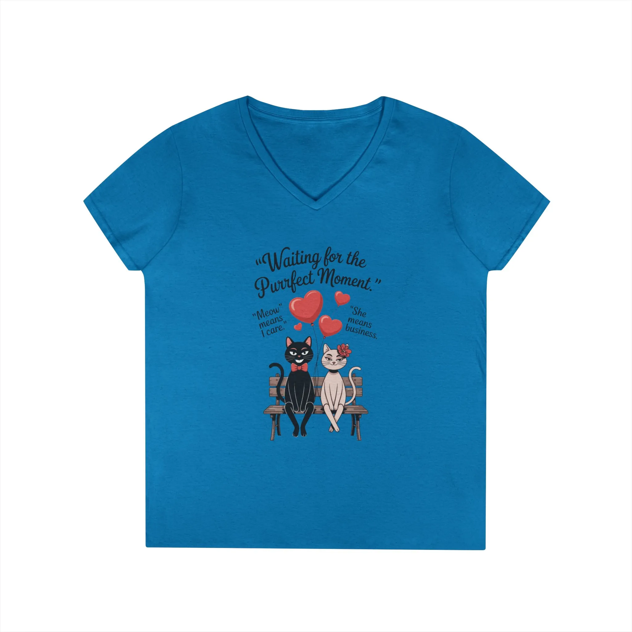 Cute Cat Lovers V-Neck T-Shirt, Casual Wear, Gift for Her, Pet Lovers, Best Friend Gift, Cute Cat Design, Valentine's Day, Cat Love - Image 13