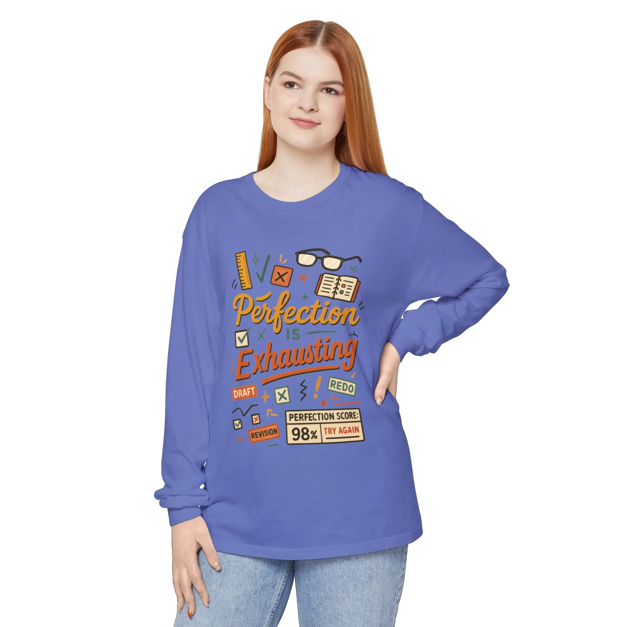 Stress Relief Long Sleeve Tee, Perfect for Perfectionists, Humorous Gift, Back-to-School, Gift for Graduates, Motivational Apparel - Image 11