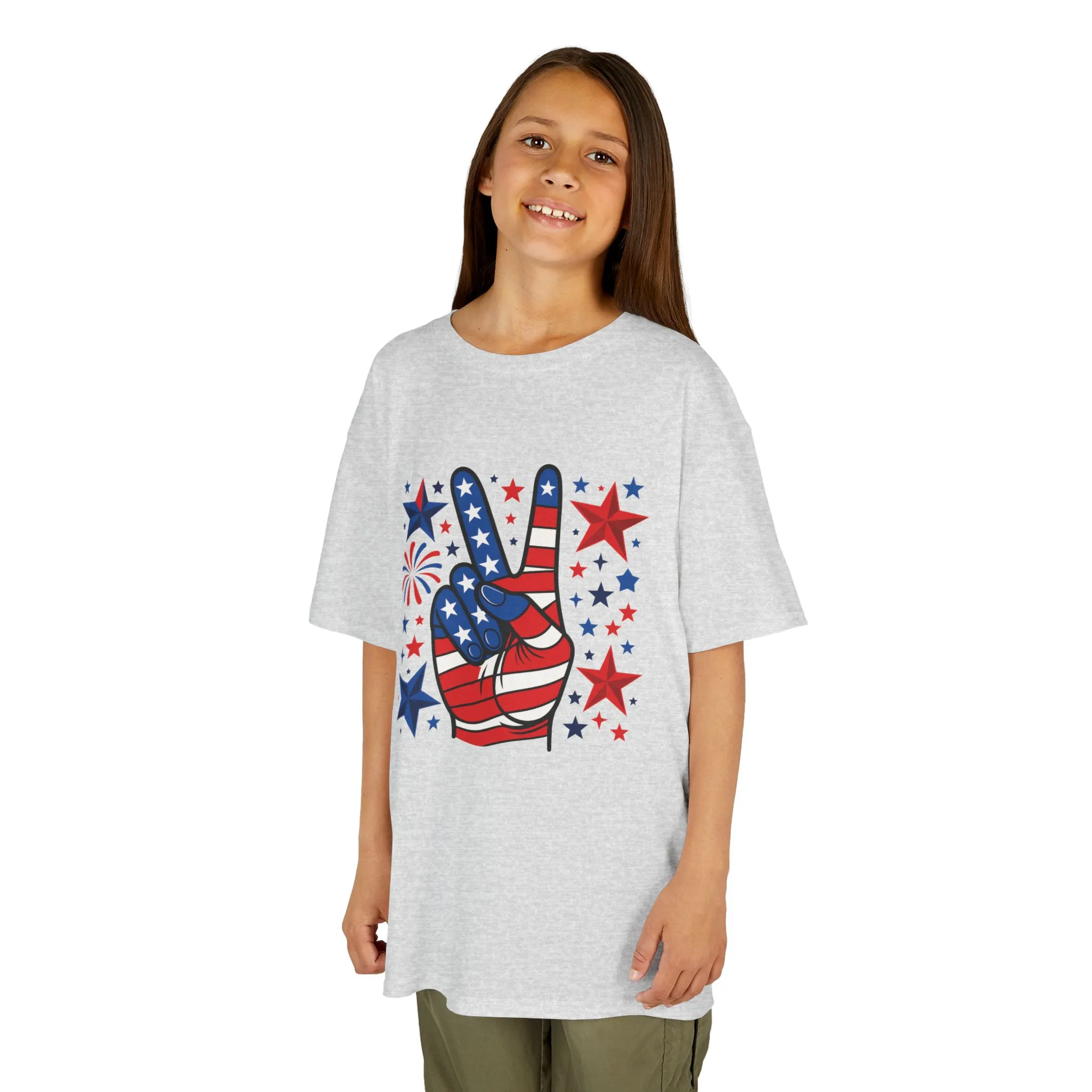 Kids Peace Sign Tee, Patriotic Children's T-Shirt, Americana Style Tee, July 4th Outfit, Independence Day Gift, Star-Spangled Shirt - Image 6