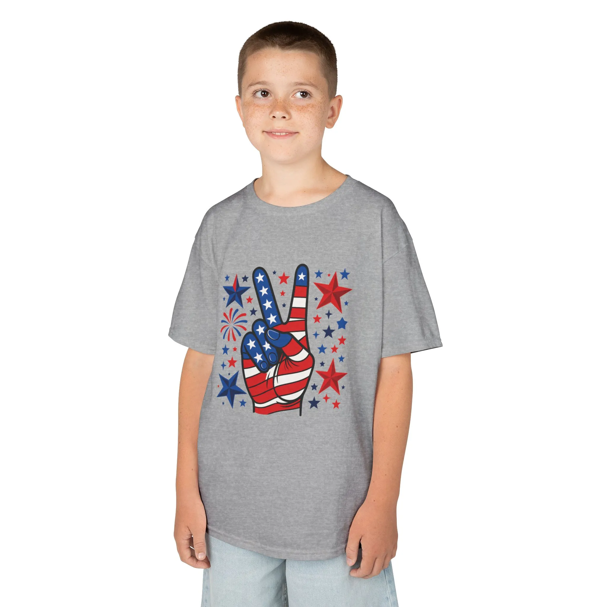 Kids Peace Sign Tee, Patriotic Children's T-Shirt, Americana Style Tee, July 4th Outfit, Independence Day Gift, Star-Spangled Shirt - Image 9