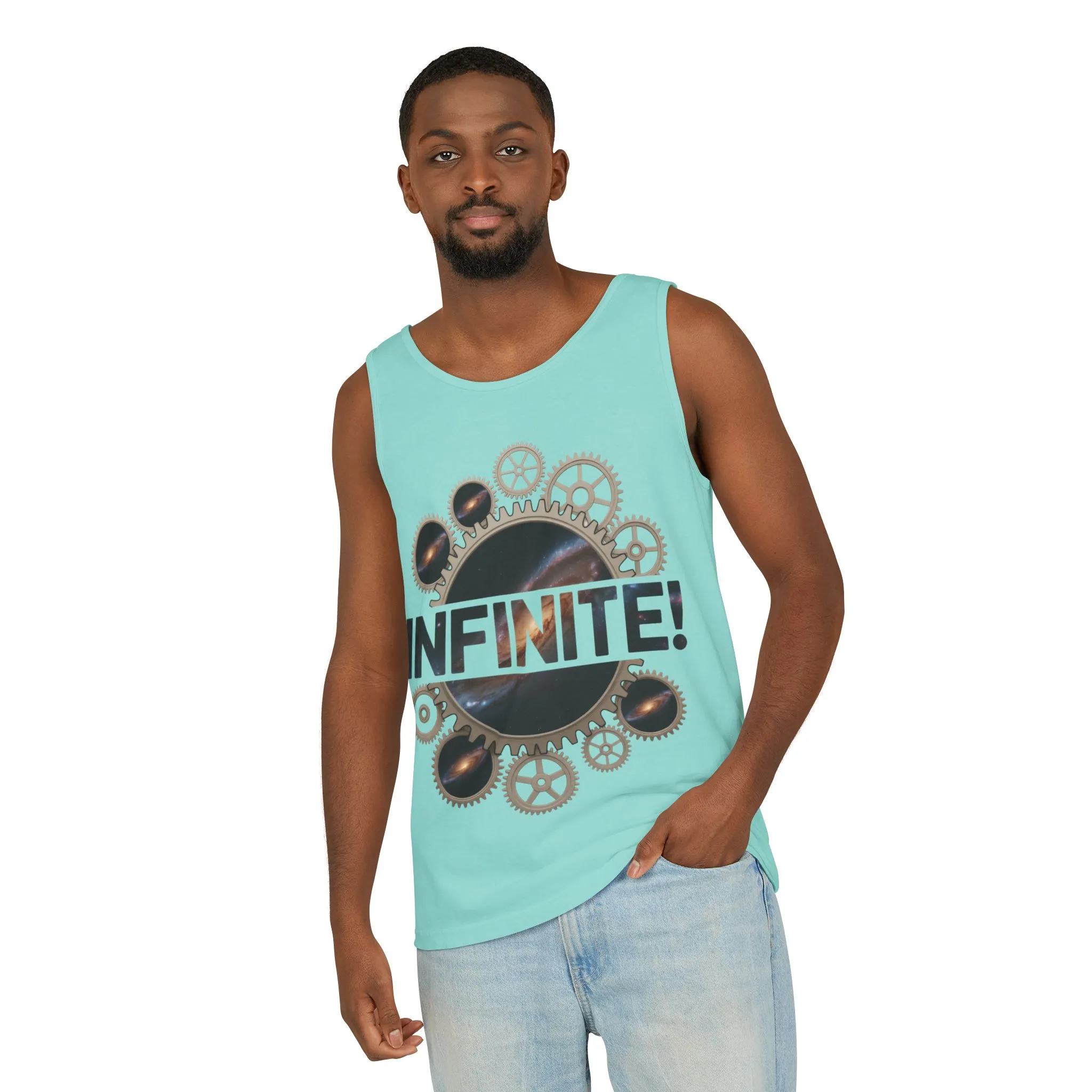 Men's INFINITE! Steampunk Space Gears T-Shirt, Cosmic Mechanical Design Tee for Sci-Fi & Engineering Lovers, Workout Shirt - Image 14