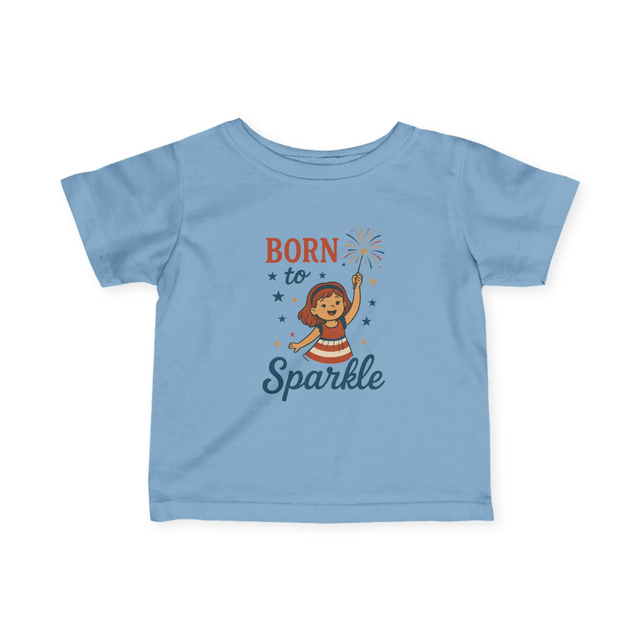 4th of July Baby Girl Tee, Born to Sparkle, Patriotic Toddler Tee, Independence Day Outfit for Girls - Image 11