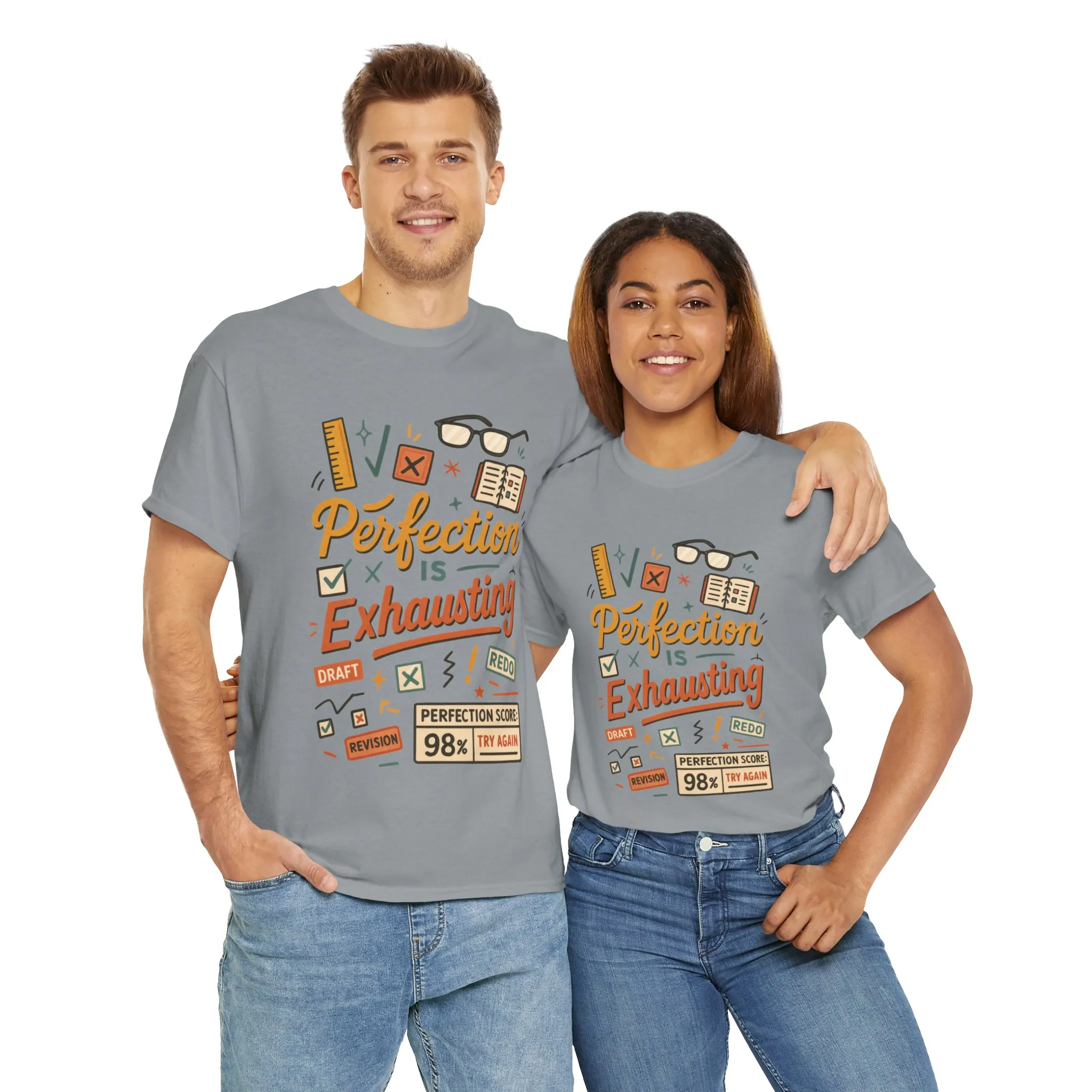 Perfection is Exhausting Tee, Funny T-Shirt for Students, Relaxed Fit Unisex Top, Gift for Graduates, Motivational Apparel, Casual Wear - Image 31