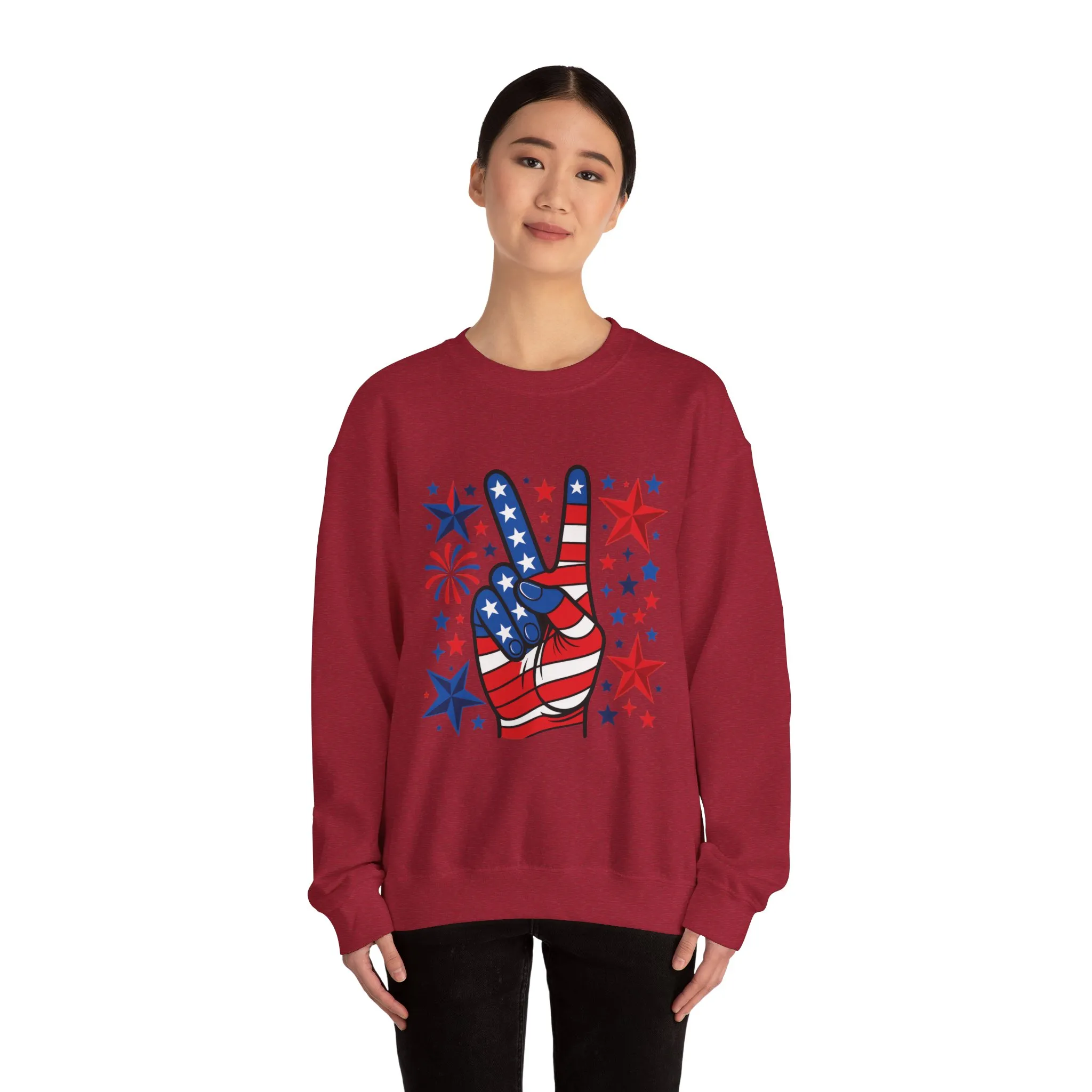 Patriotic Peace Crewneck Sweatshirt - Unisex Heavy Blend, 4th of July Clothing, Peace Sign Design, Casual Wear, Gift for Him/Her - Image 48