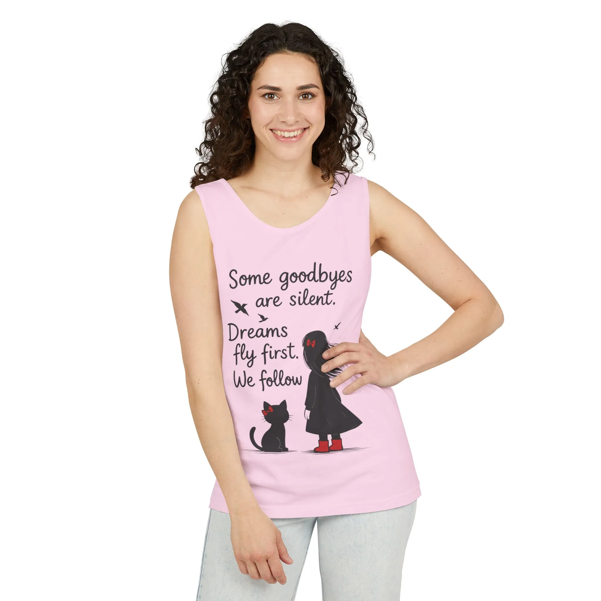 Minimalist Tank Top, Womens Tank, Girl & Cat Art Print, Emotional Lightweight Summer Shirt, Inspirational Apparel, Cat Lover Gift - Image 27