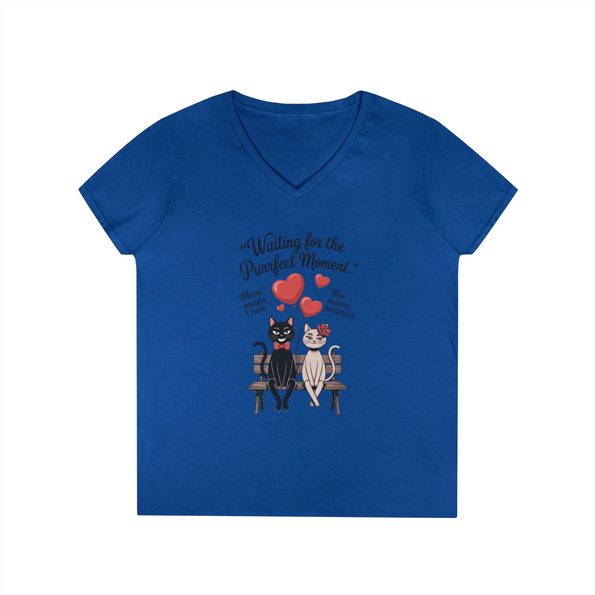 Cute Cat Lovers V-Neck T-Shirt, Casual Wear, Gift for Her, Pet Lovers, Best Friend Gift, Cute Cat Design, Valentine's Day, Cat Love - Image 16