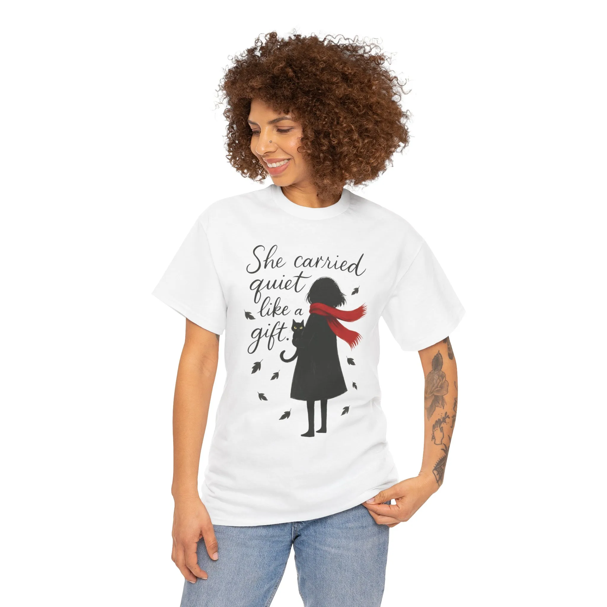 Cat Lover Womens T-Shirt, Whimsical Hand-Drawn Illustration Tee, Artistic Minimalist Gift for and Introverts, Cute Animal Apparel - Image 3