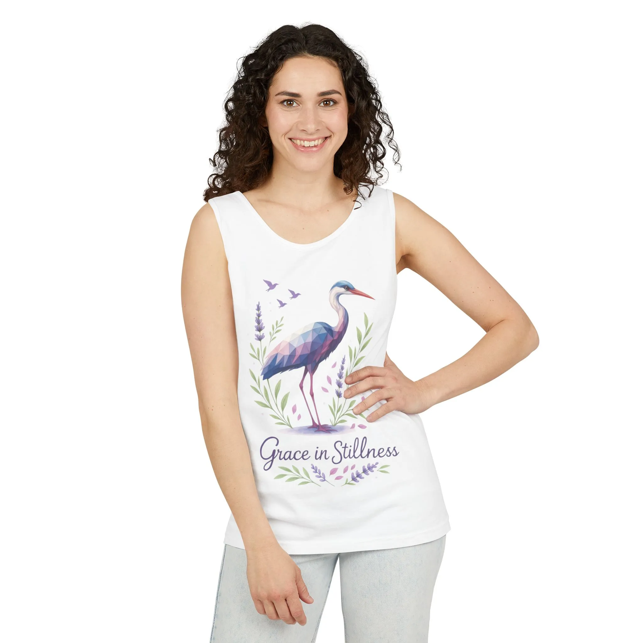 Polygonal Heron Graphic Tank, Womens Artistic Bird Summer Top, Geometric Crane, Bird Lovers Gift, Yoga Shirt, Fitness Apparel, Casual Wear - Image 6