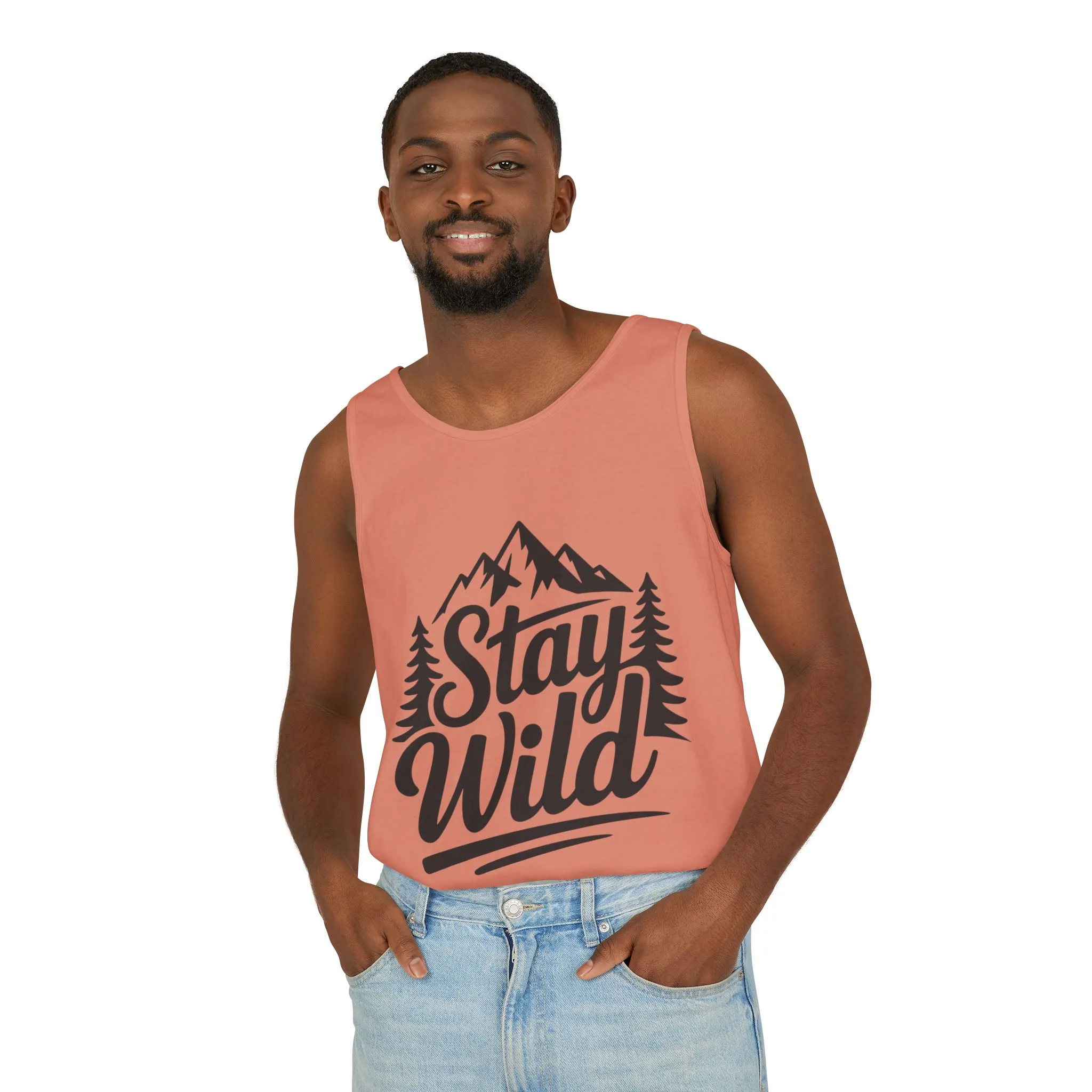 Stay Wild Garment-Dyed Mens Tank Top, Boho Summer Top, Adventure Shirt, Nature Lover Apparel, Gift for Hikers, Outdoor Clothing - Image 6