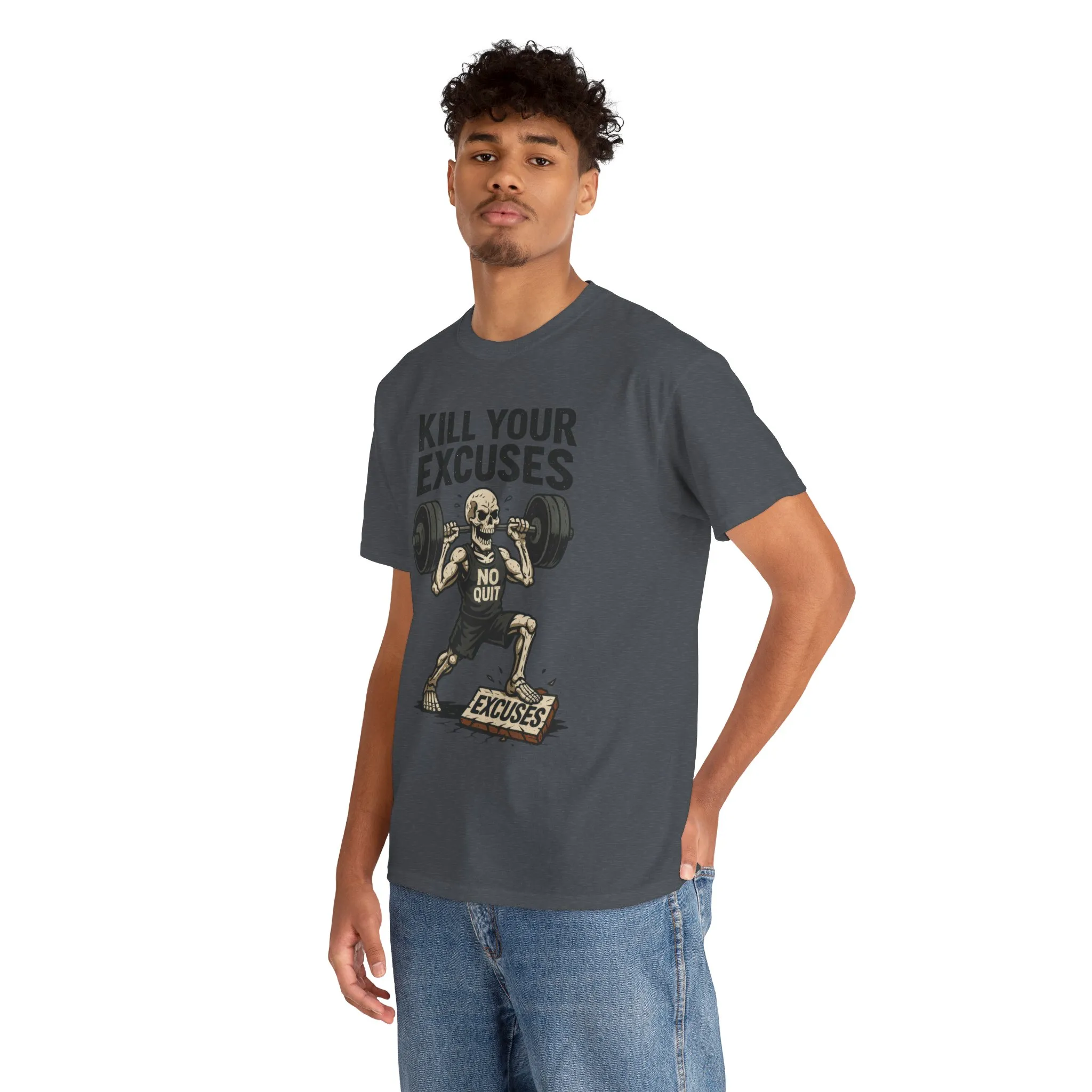 Kill Your Excuses Shirt, No Quit Skeleton Gym Tee for Men, Motivational Fitness T-Shirt, Workout Gift, Gym Apparel - Image 26