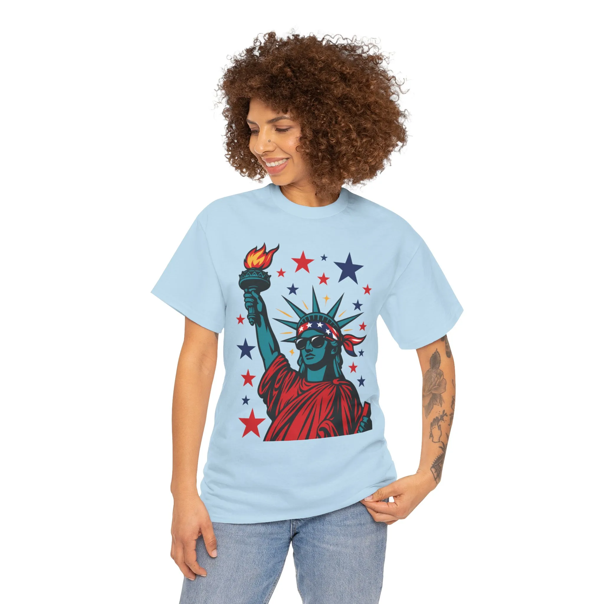 Lady Liberty Pop Art T-Shirt, Patriotic 4th of July Womens Tee, Retro USA Bandana Statue Shirt - Image 14