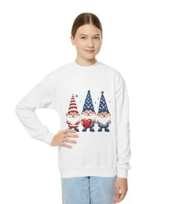 Patriotic Gnome Youth Crewneck Sweatshirt, 4th of July Sweatshirt, Cute Gnome Pullover, Summer Camp Outfit, Kids Holiday Apparel