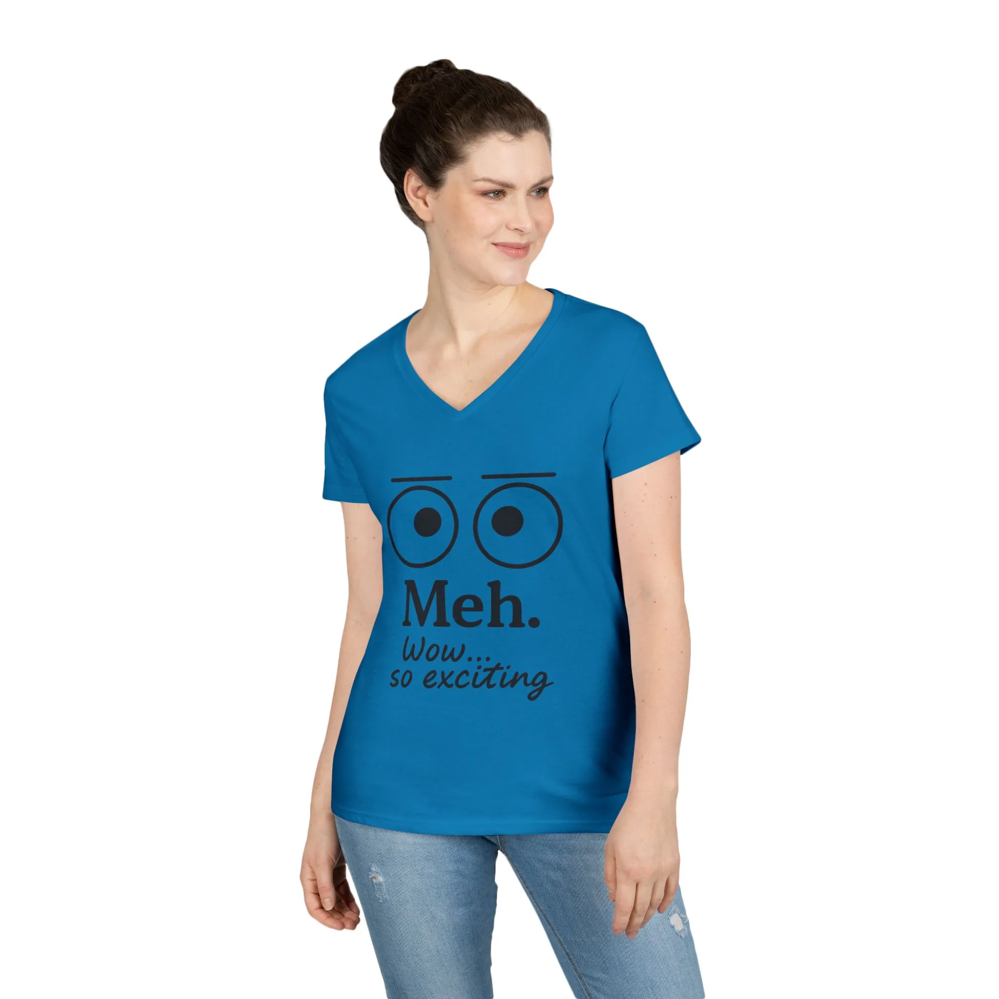Funny Ladies' V-Neck T-Shirt - "Meh." Graphic, Casual Humor Tee, Gift for Her, Everyday Wear, Cute Top - Image 15