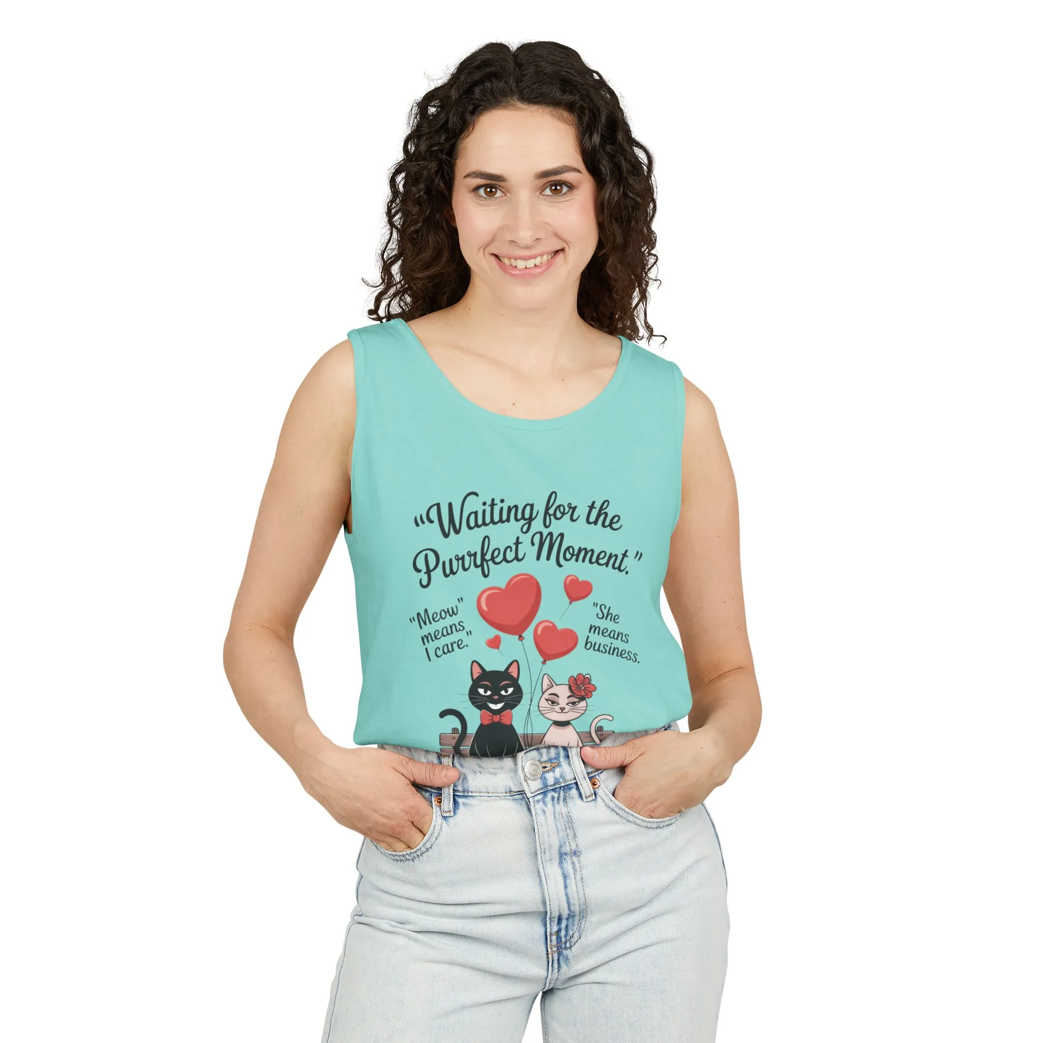 Cute Cat Lovers Tank, Womens Heavy Cotton Tank Top for Pet Owners, Funny Cat Tee, Gift for Cat Lovers, Casual T-Shirt, Animal Art Tee - Image 35