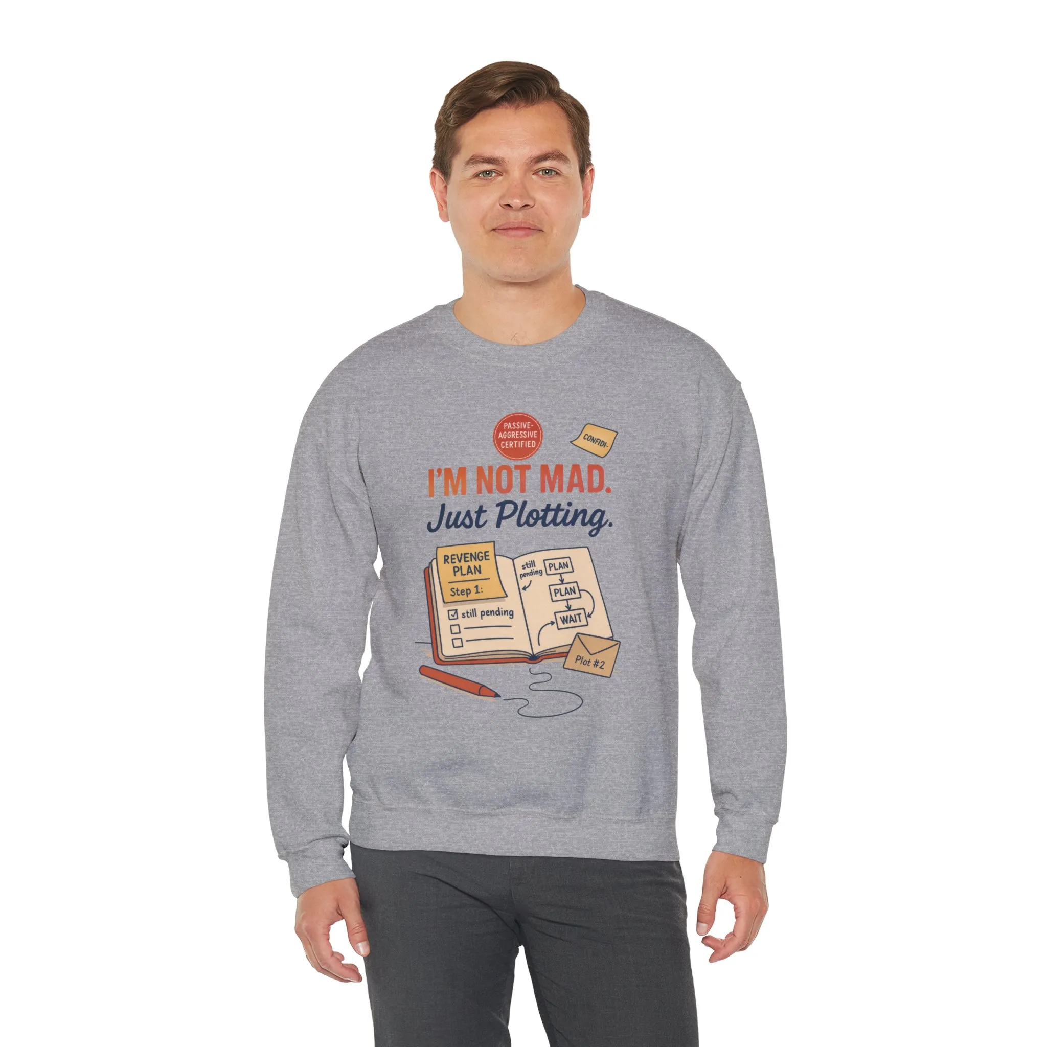 Funny Mens Revenge Sweatshirt, Im Not Mad Just Plotting, Passive Aggressive Sarcastic Crewneck for Him - Image 3