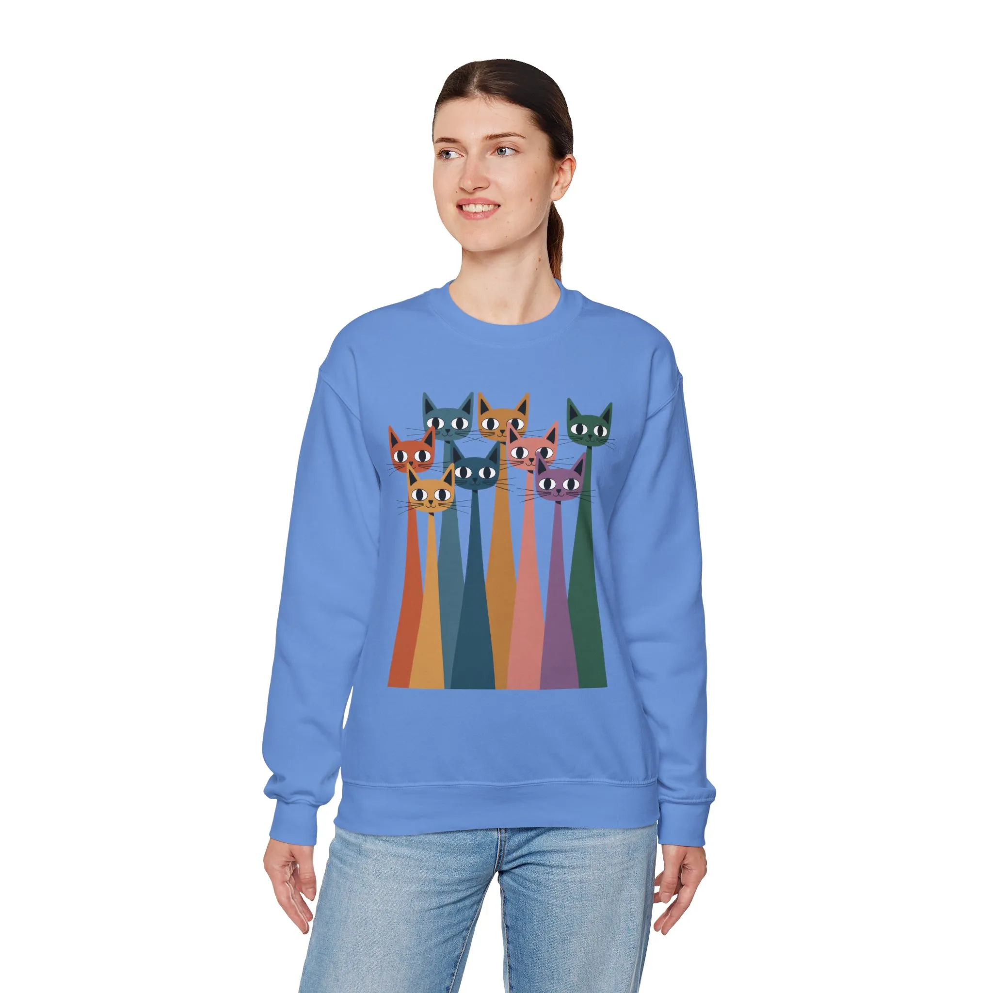 Colorful Cat Sweatshirt, Cozy Crewneck, Cat Lover Gift, Womens Sweatshirt, Cute Animal Apparel, Fun Gift for Cat Owners - Image 18