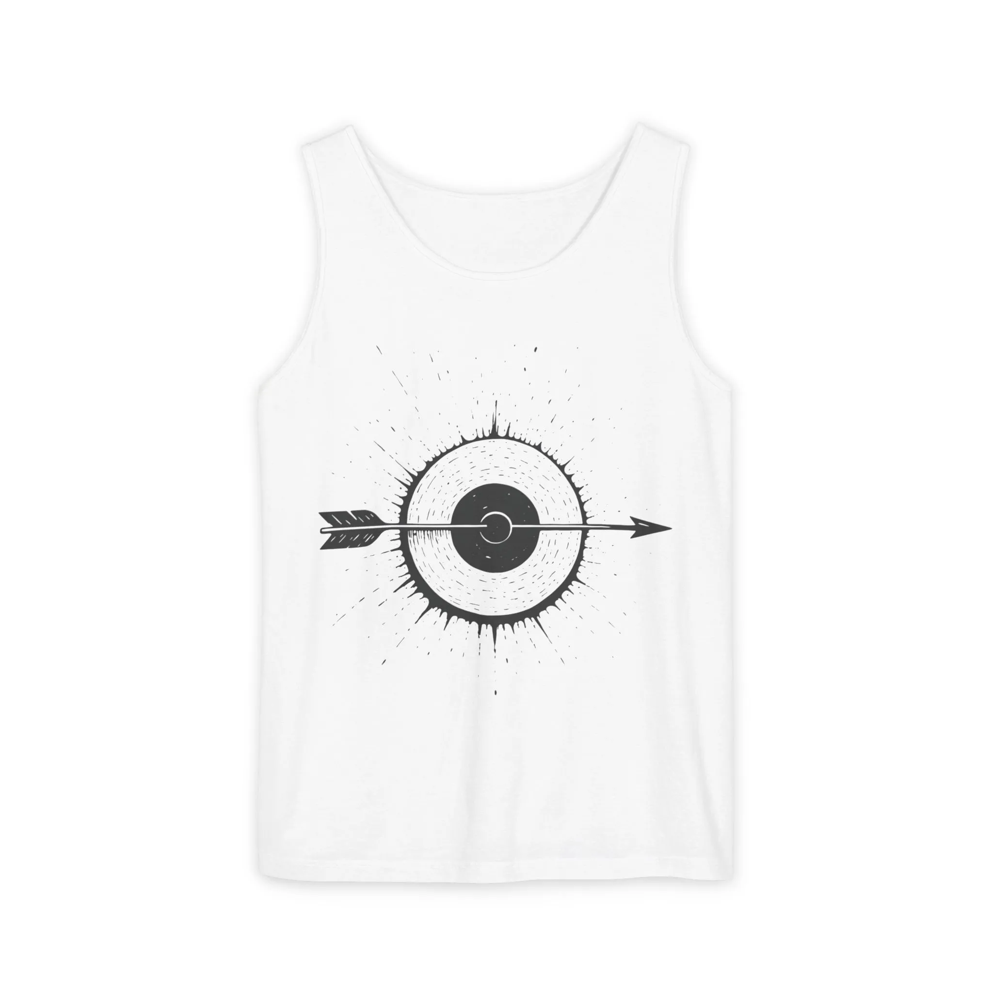 Mens Garment-Dyed Tank Top with Target Arrow Design, Casual Wear, Summer Essentials, Gym Wear, Gifts for Archery Lovers - Image 4