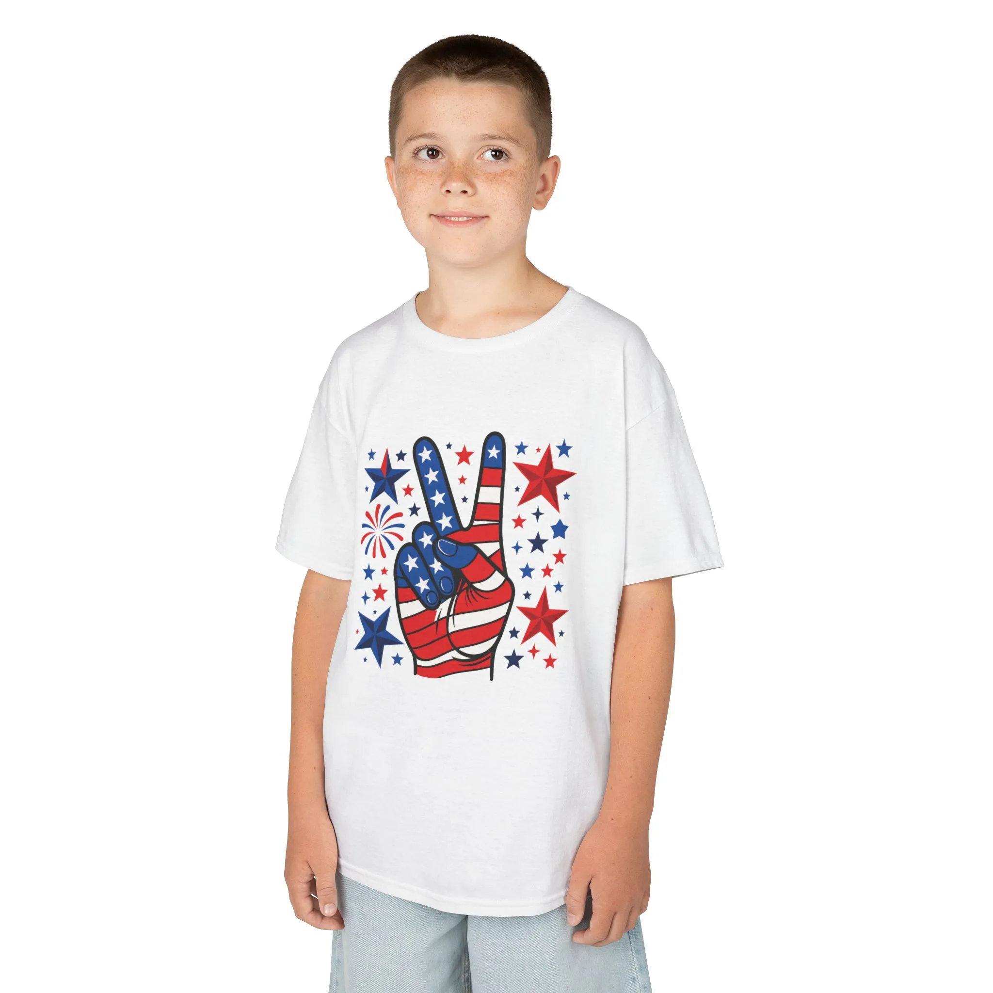 Kids Peace Sign Tee, Patriotic Children's T-Shirt, Americana Style Tee, July 4th Outfit, Independence Day Gift, Star-Spangled Shirt - Image 3