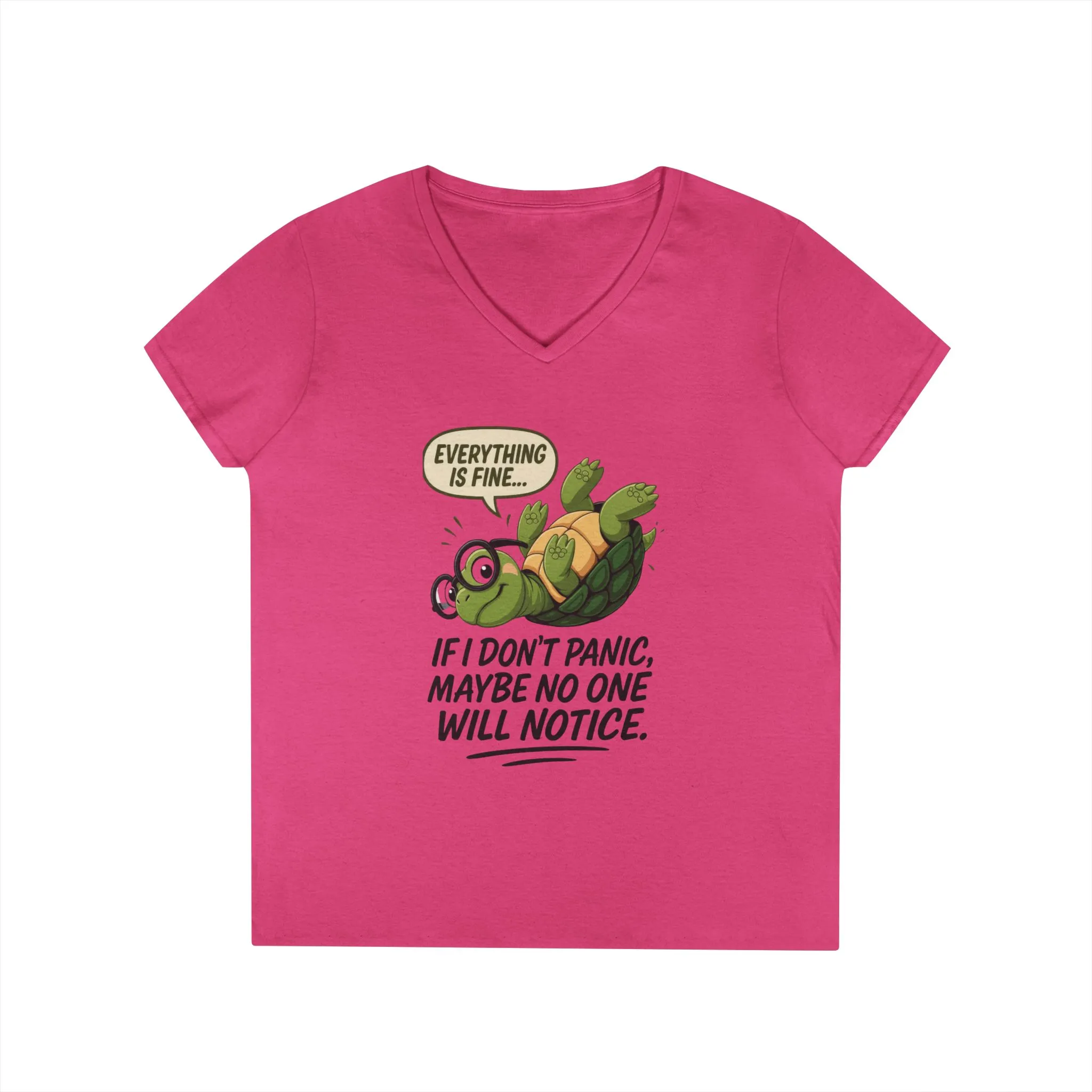 Cute & Comfy Turtle V-Neck T-Shirt, Everything is fine.. design, Gift for Animal Lovers, Casual Wear, Fun Quotes, Positive message tee - Image 22