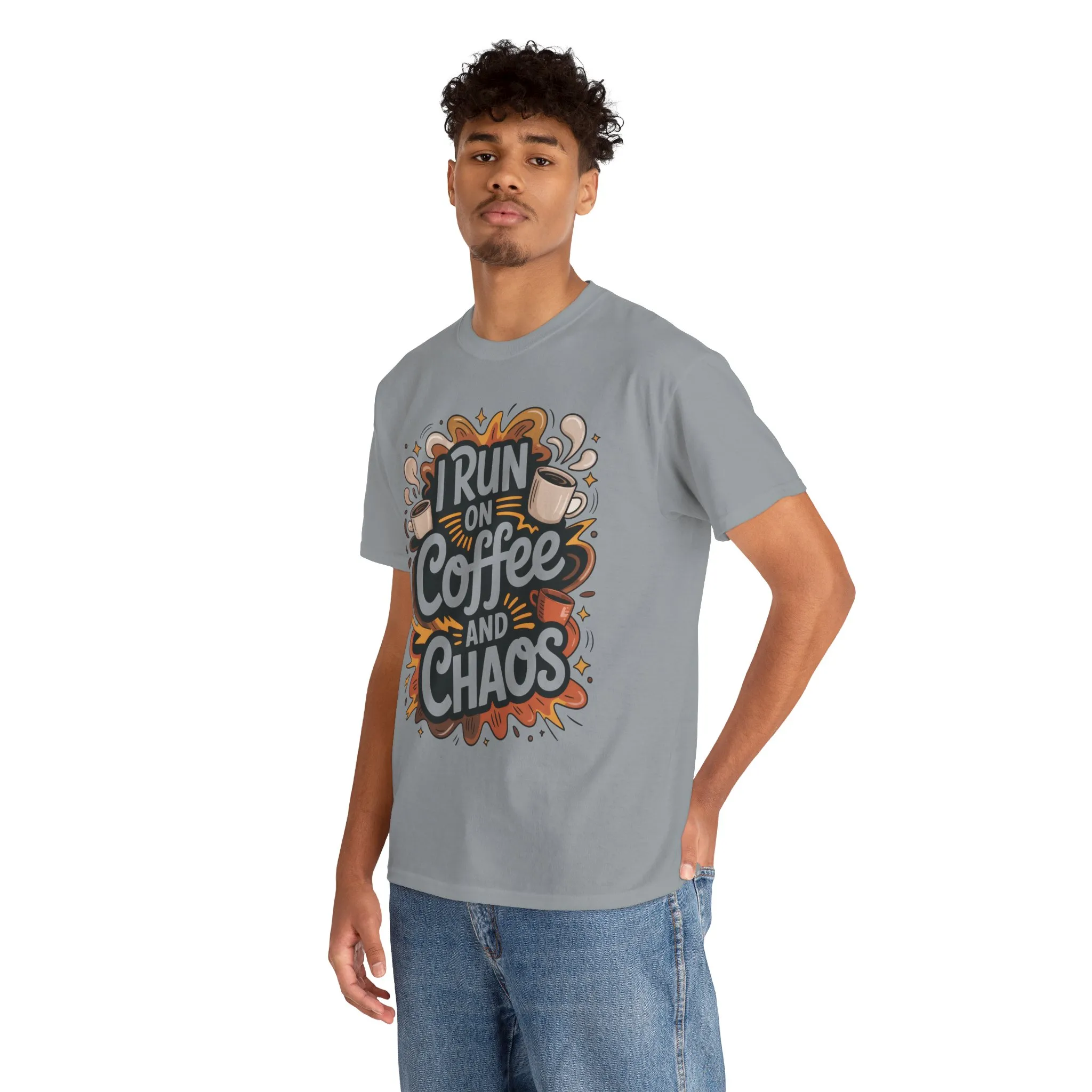 Funny Mens Coffee T-Shirt, I Run on Coffee and Chaos, Caffeinated Chaos Tee for Him, Perfect for Coffee Lovers, , Humor Tee - Image 32