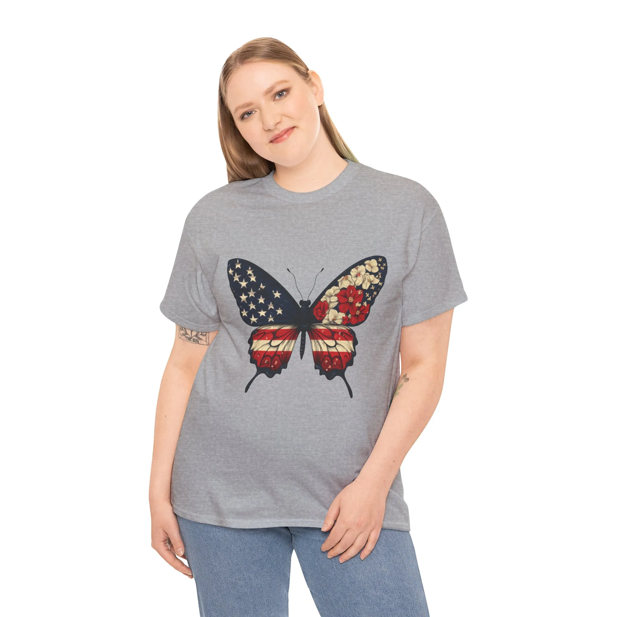Patriotic Butterfly Tee, Unisex T-Shirt, American Flag Shirt, Nature Lover Gift, July 4th Apparel, USA Pride Clothing, Womens Patriotic Tee - Image 8