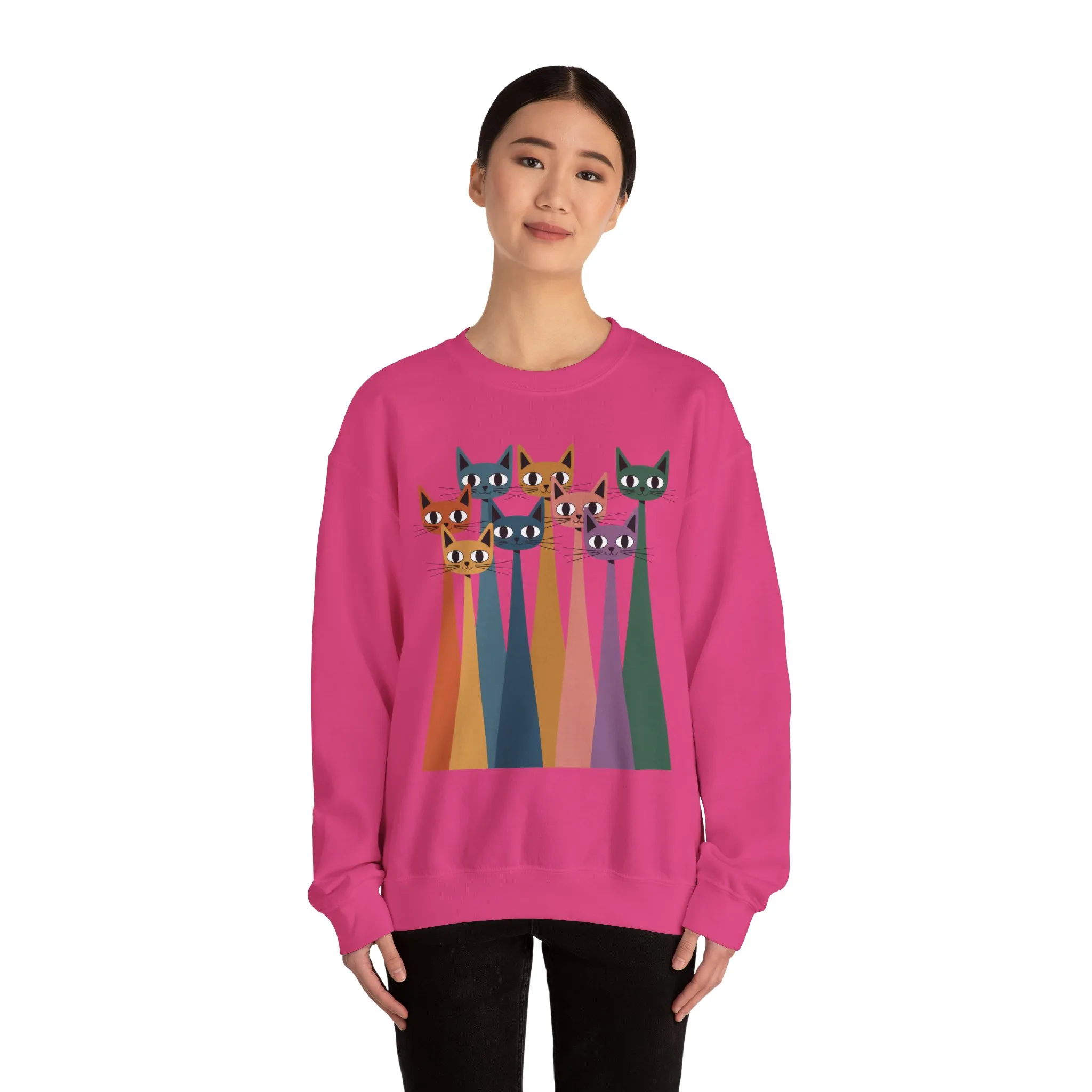 Colorful Cat Sweatshirt, Cozy Crewneck, Cat Lover Gift, Womens Sweatshirt, Cute Animal Apparel, Fun Gift for Cat Owners - Image 29